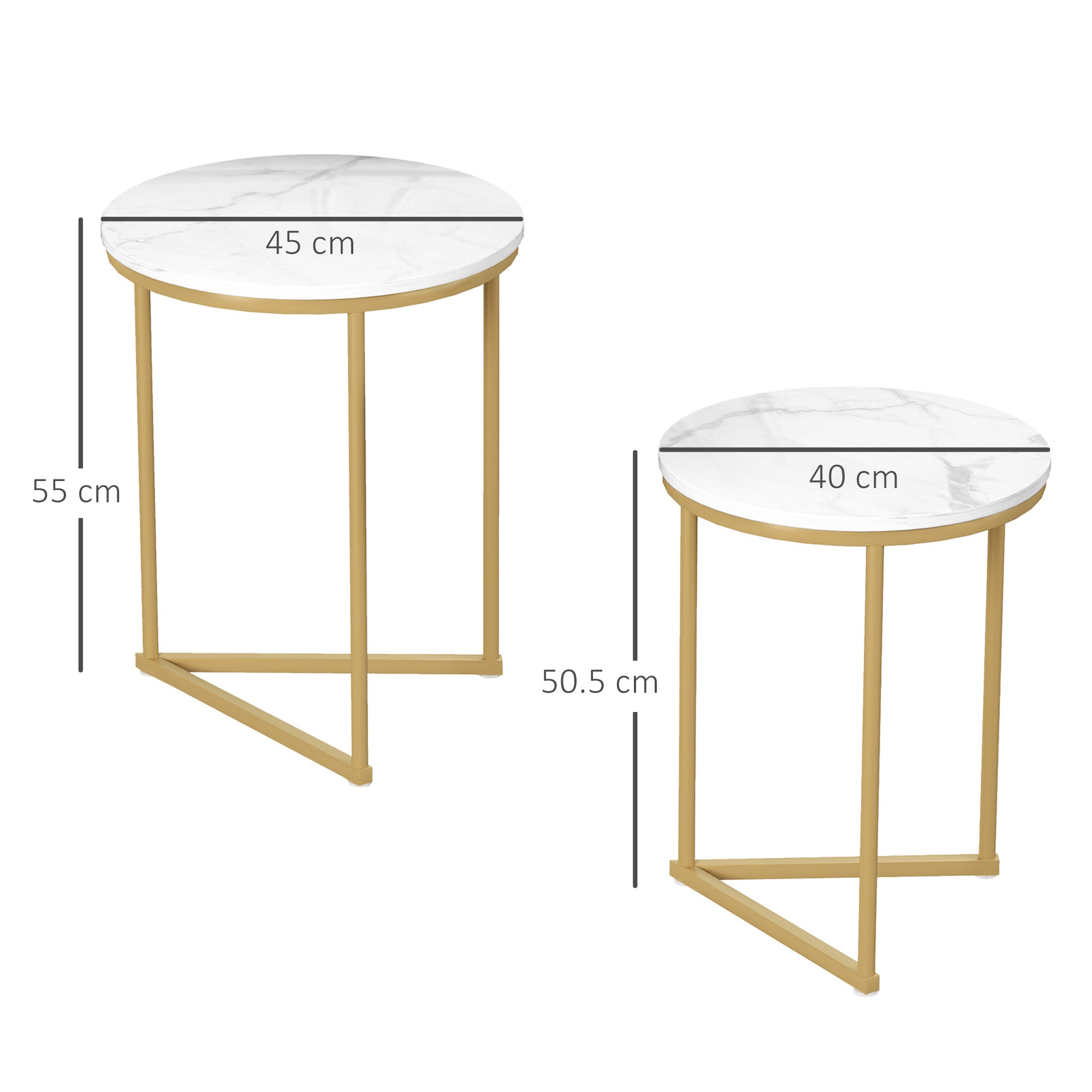 Set of Two Marble-Effect Nesting Tables with Gold-Tone Frames - White/Gold-Tone