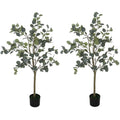 Set of 2 Decorative Artificial Tree, 4ft/ 120cm Silk Eucalyptus Trees with 230 Silver Dollar Leaves in Pot, Fake Plants for Home, Office, Living Room, Indoor Decor