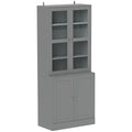 Double Storage Display Cabinet with Tempered Glass Doors - Grey