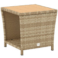 Side Table 2-Tier Outdoor Coffee Table with Storage Shelf PS Wood Slat Top/Khaki