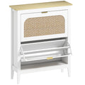 Narrow Shoe Cabinet, Boho Slim Shoe Storage Cabinet with 2 Flip Drawers, Holds 14 Pairs, White