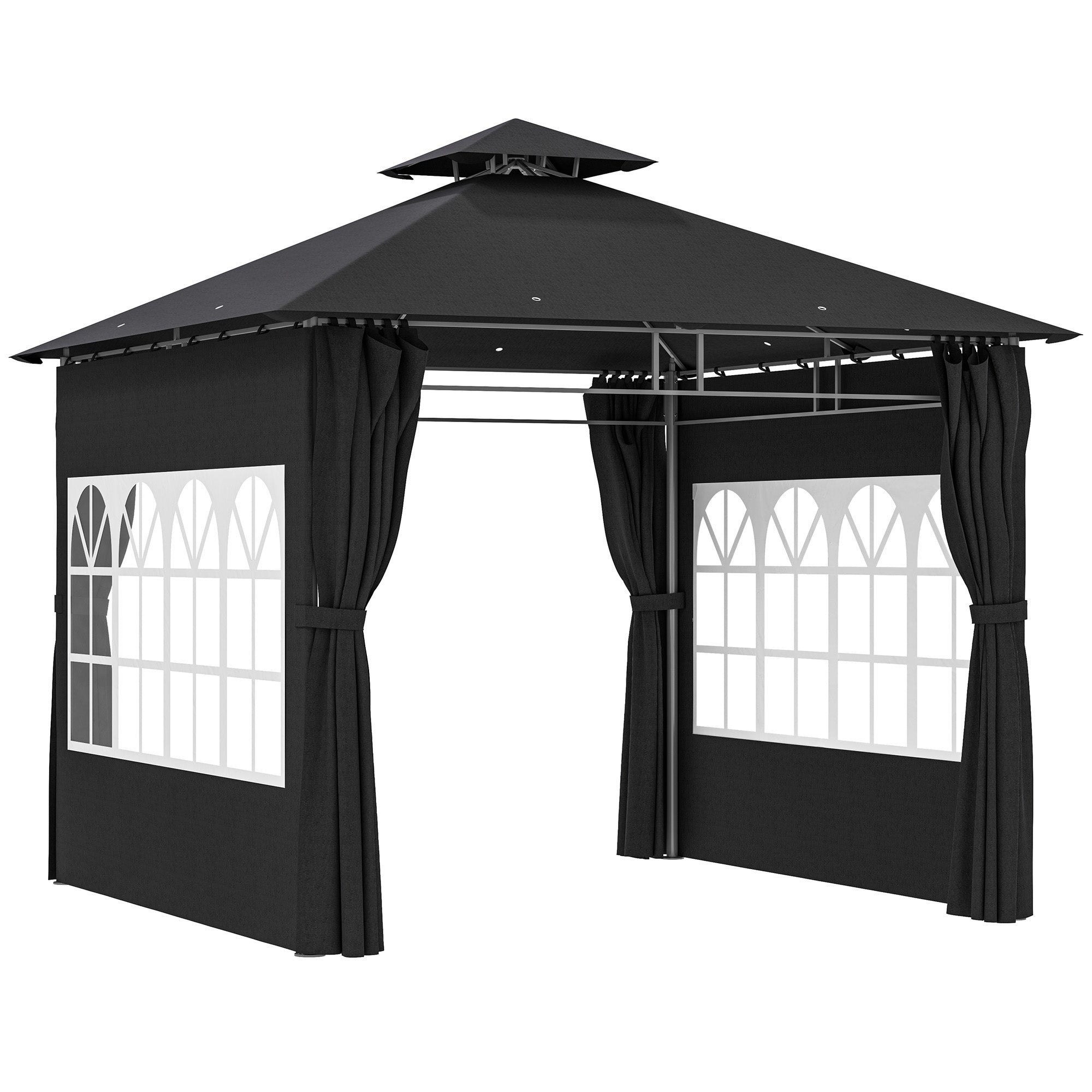 3 x 3 Metre Garden Gazebo Set with Double Roof and Removable Sidewalls - Black