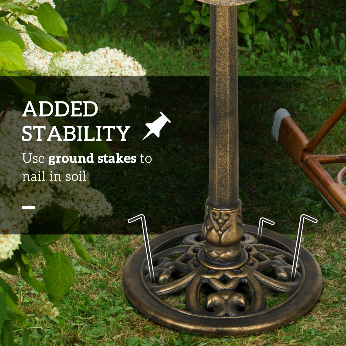 71cm Standing Pedestal Bird Bath with Lotus Leaf Basin for Garden - Bronze Tone