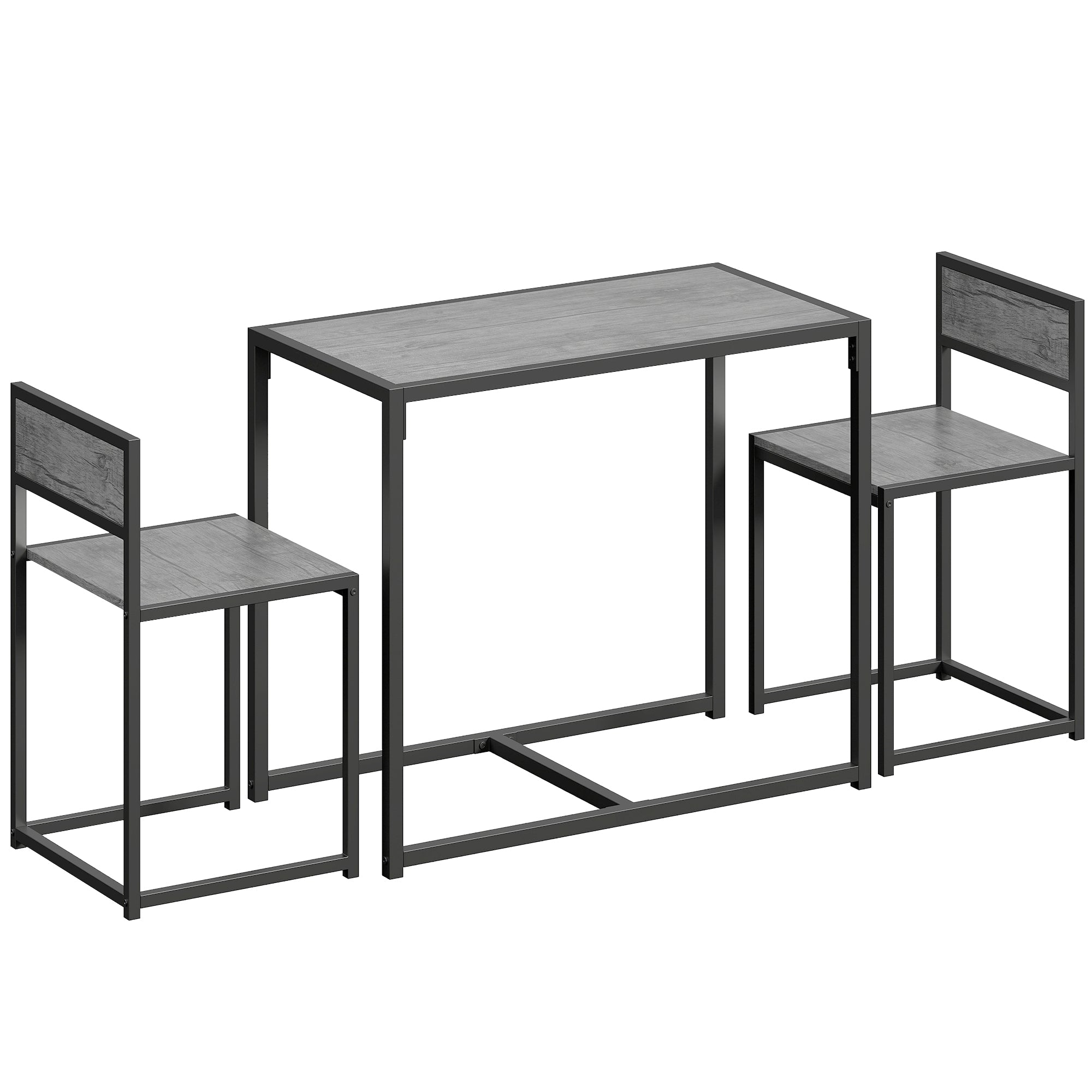 3 Piece Table Stool Set - Charcoal Grey Wood-Effect