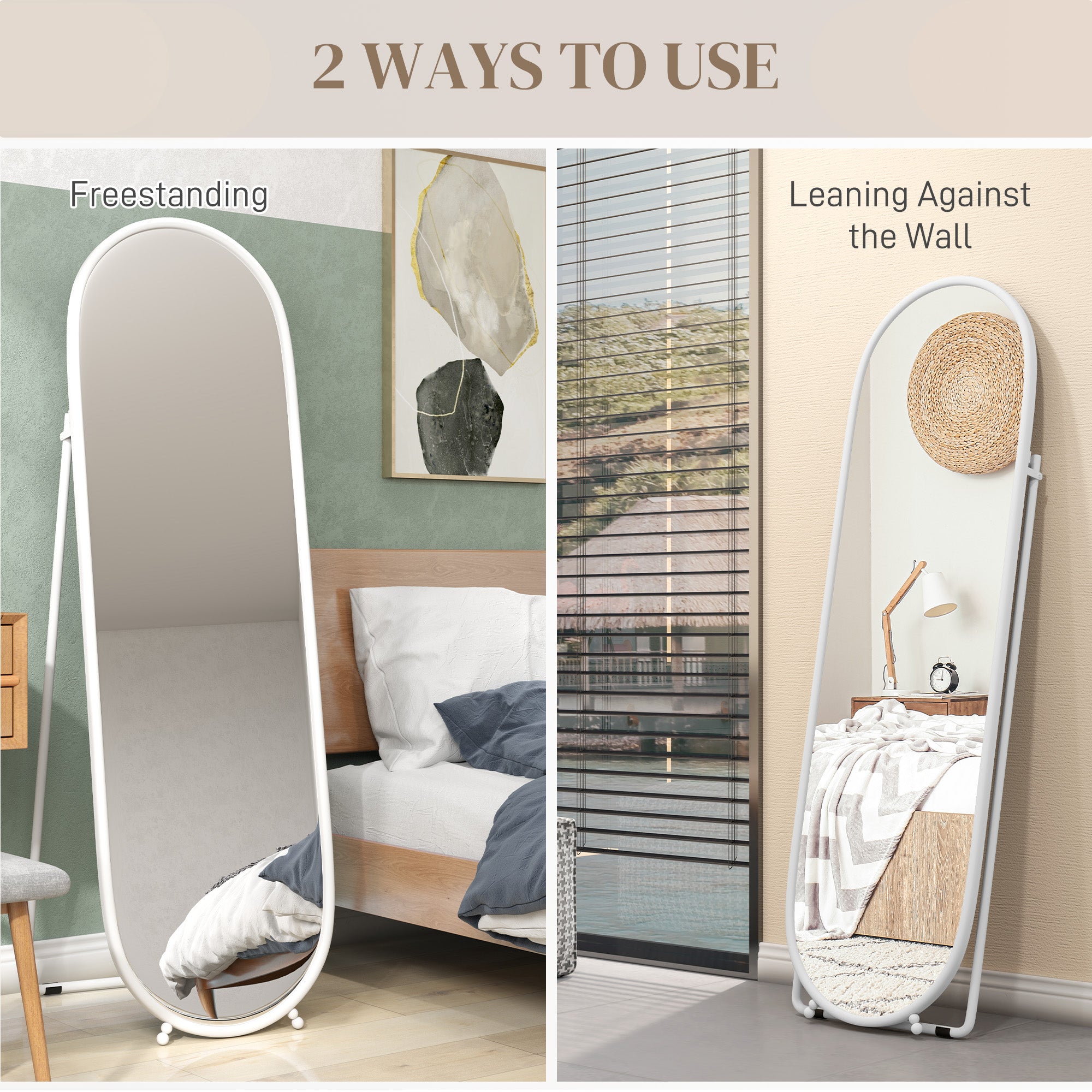 Three-Way Curved Full Length Mirror - White