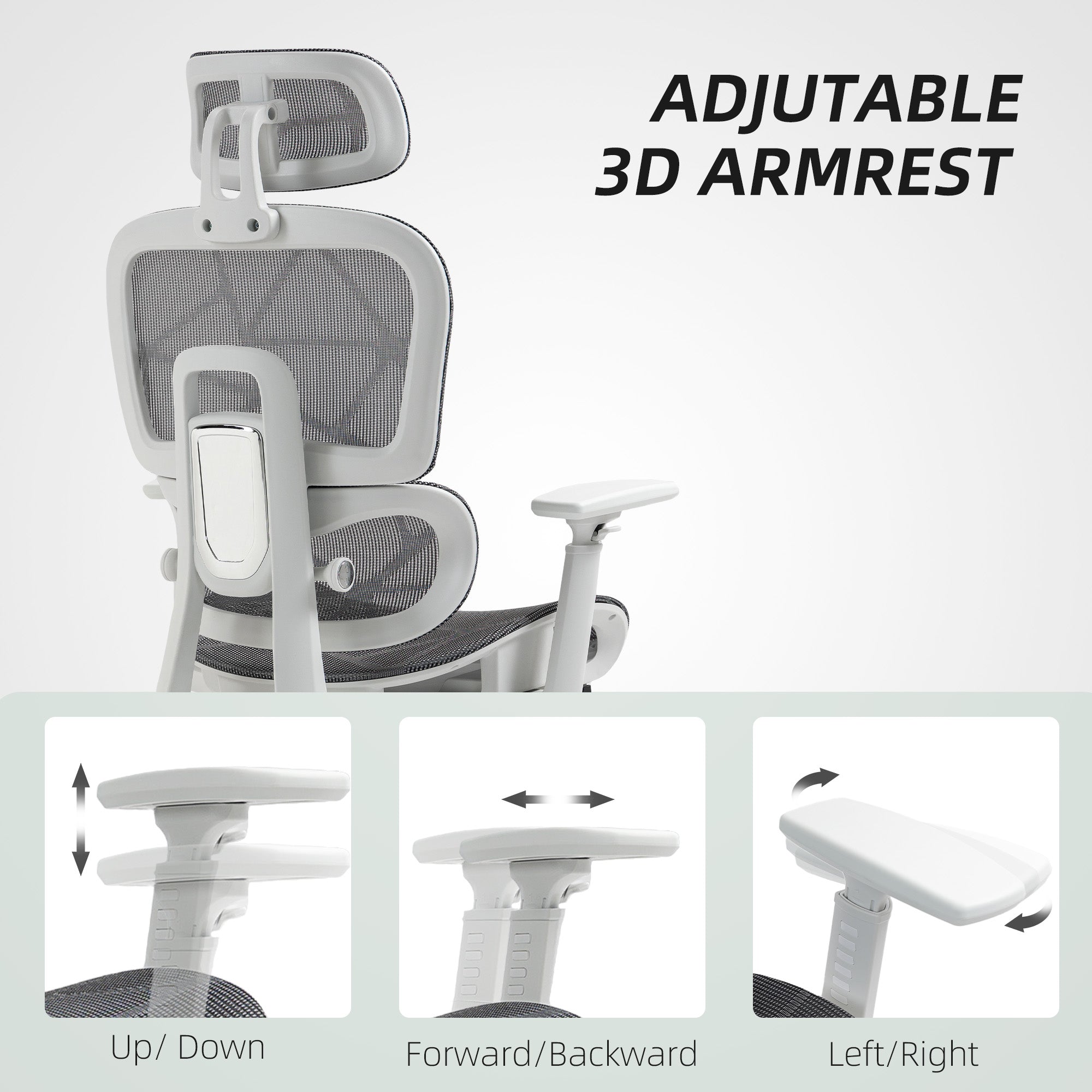 Multi-Adjustable Mesh Office Chair - Grey and White
