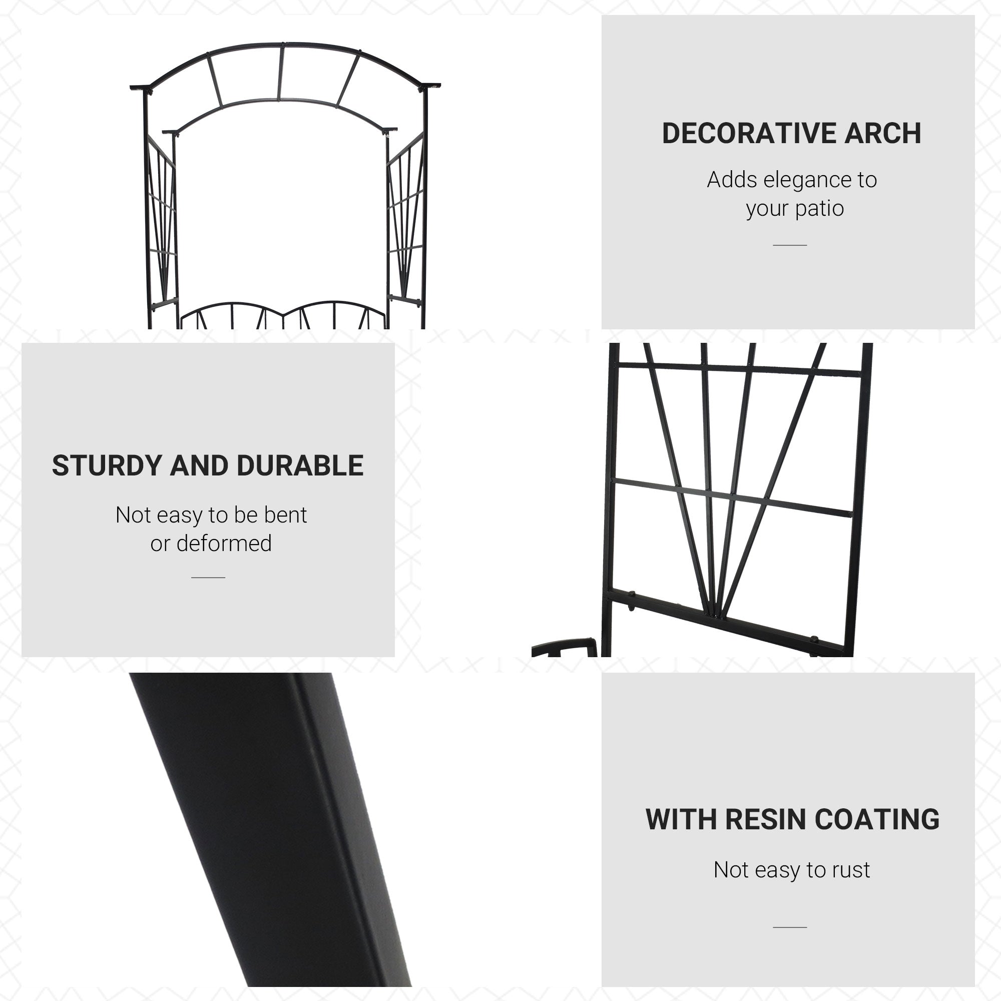 Garden Bench, 2 Seater Outdoor Patio Bench, Metal Garden Loveseat with Arch for Vines and Climbing Plants, Black