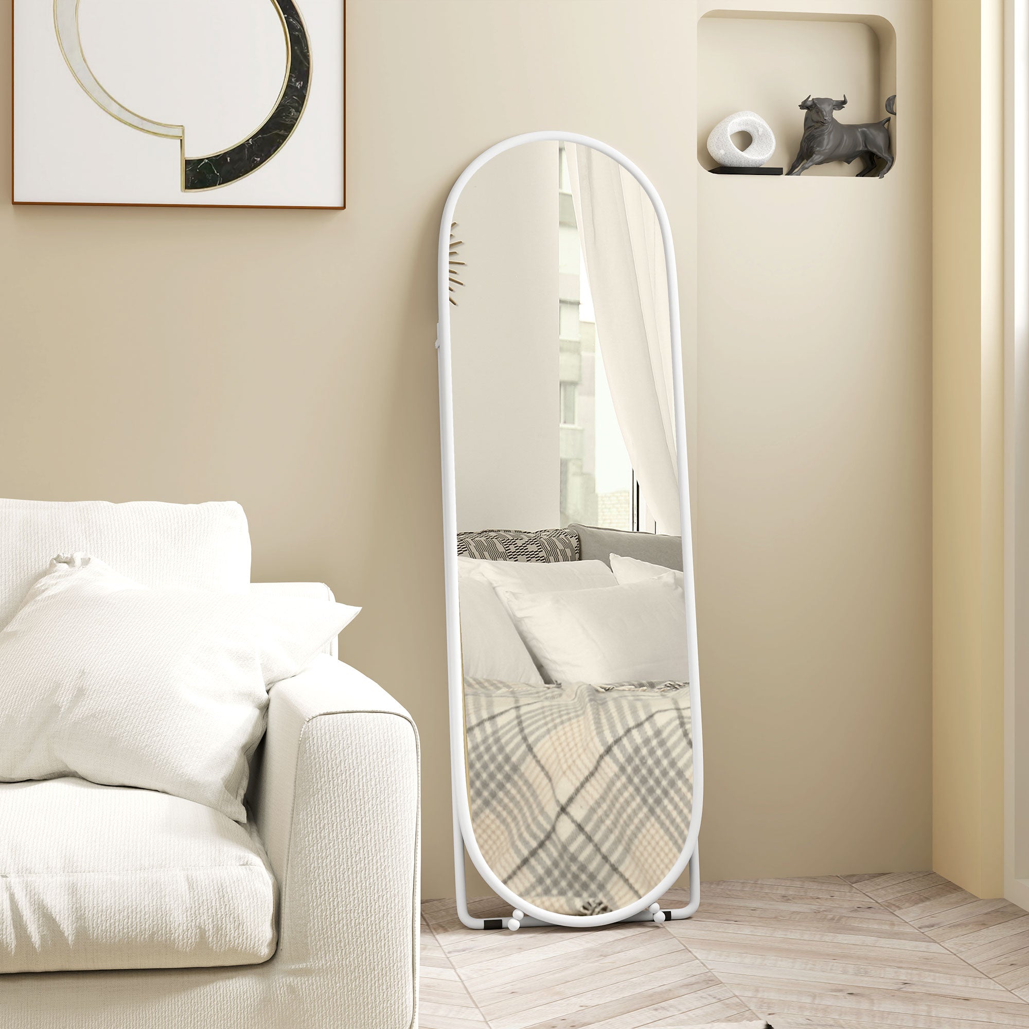 Three-Way Curved Full Length Mirror - White