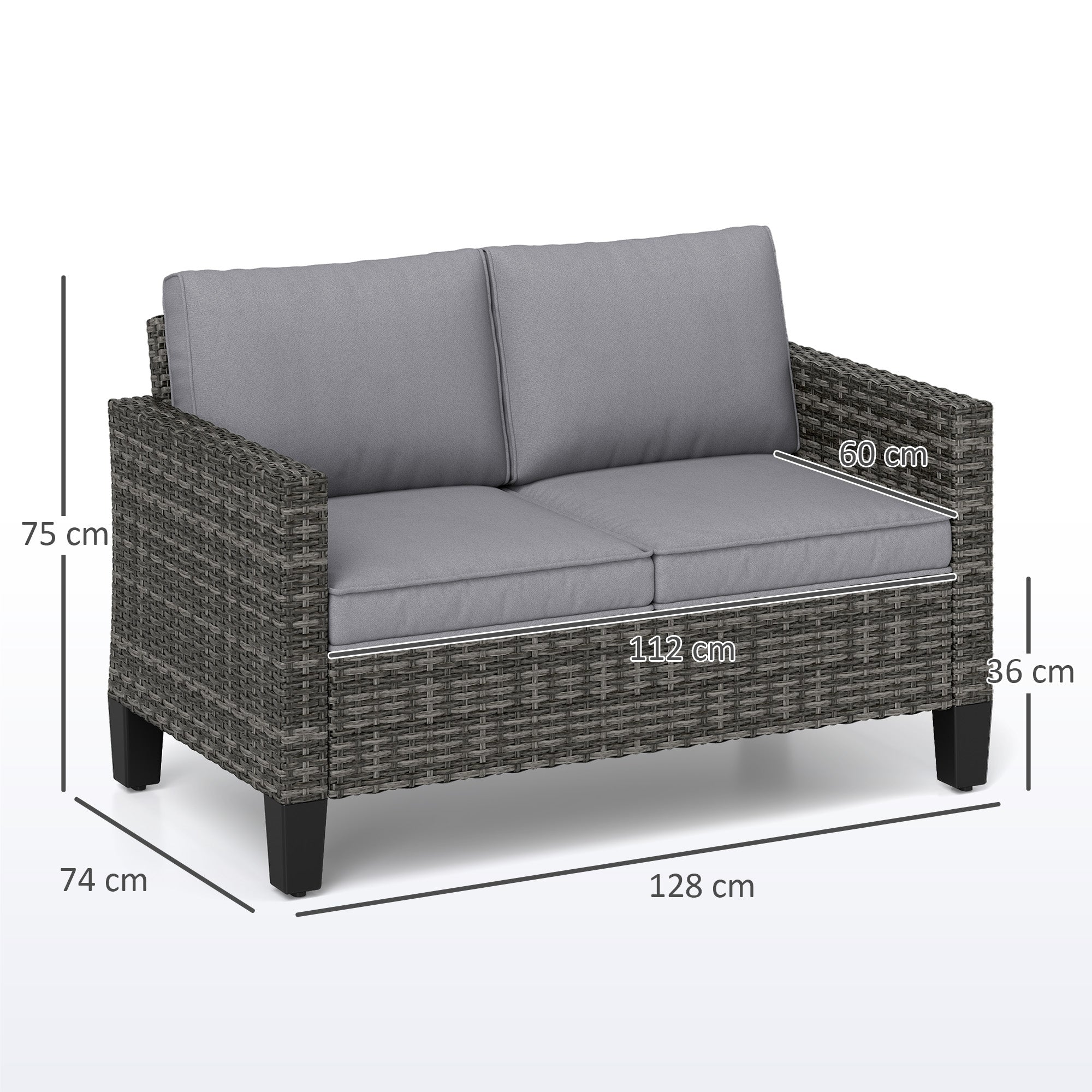 Two-Seater Rattan Outdoor Sofa - Dark Grey