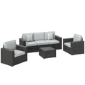 5 Seater Rattan Garden Furniture Set with Wide Armrests, Cushions, Pillows for Patio, Dark Grey