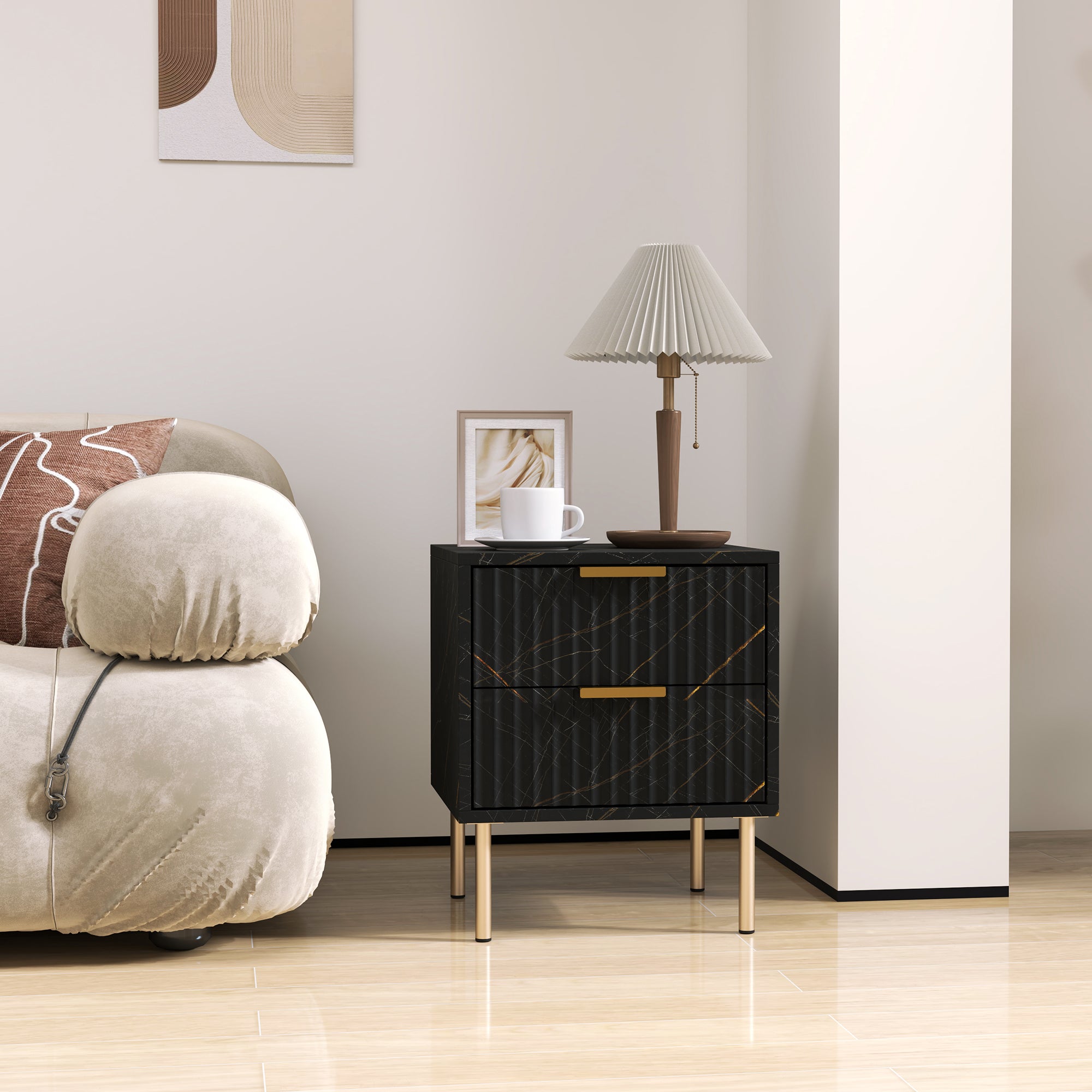 Elegant Two-Drawer Bedside Table - Black