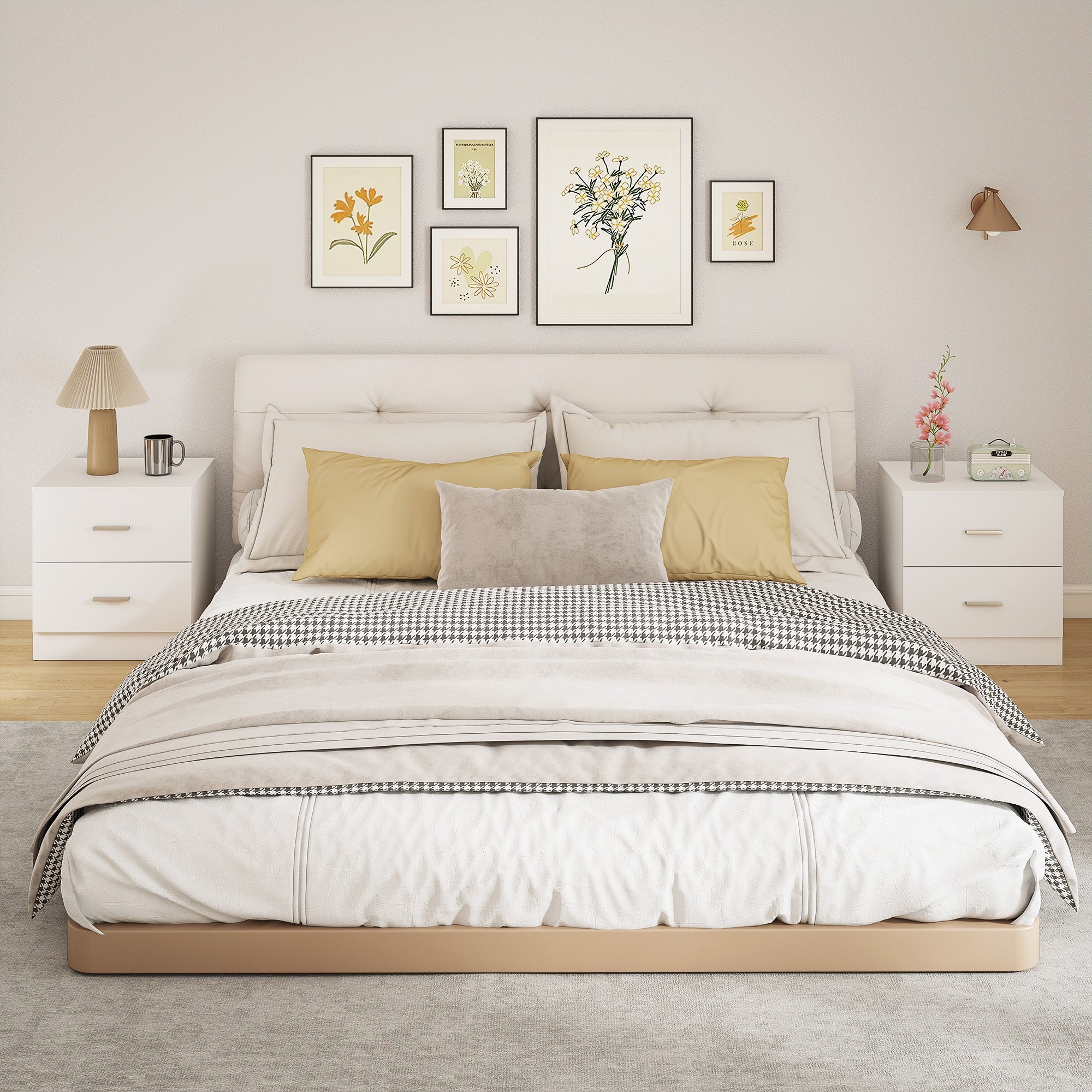 Set of 2 Modern Nightstands, Bedside Tables with 2 Storage Drawers, Accent End Table for Bedroom and Living Room, White