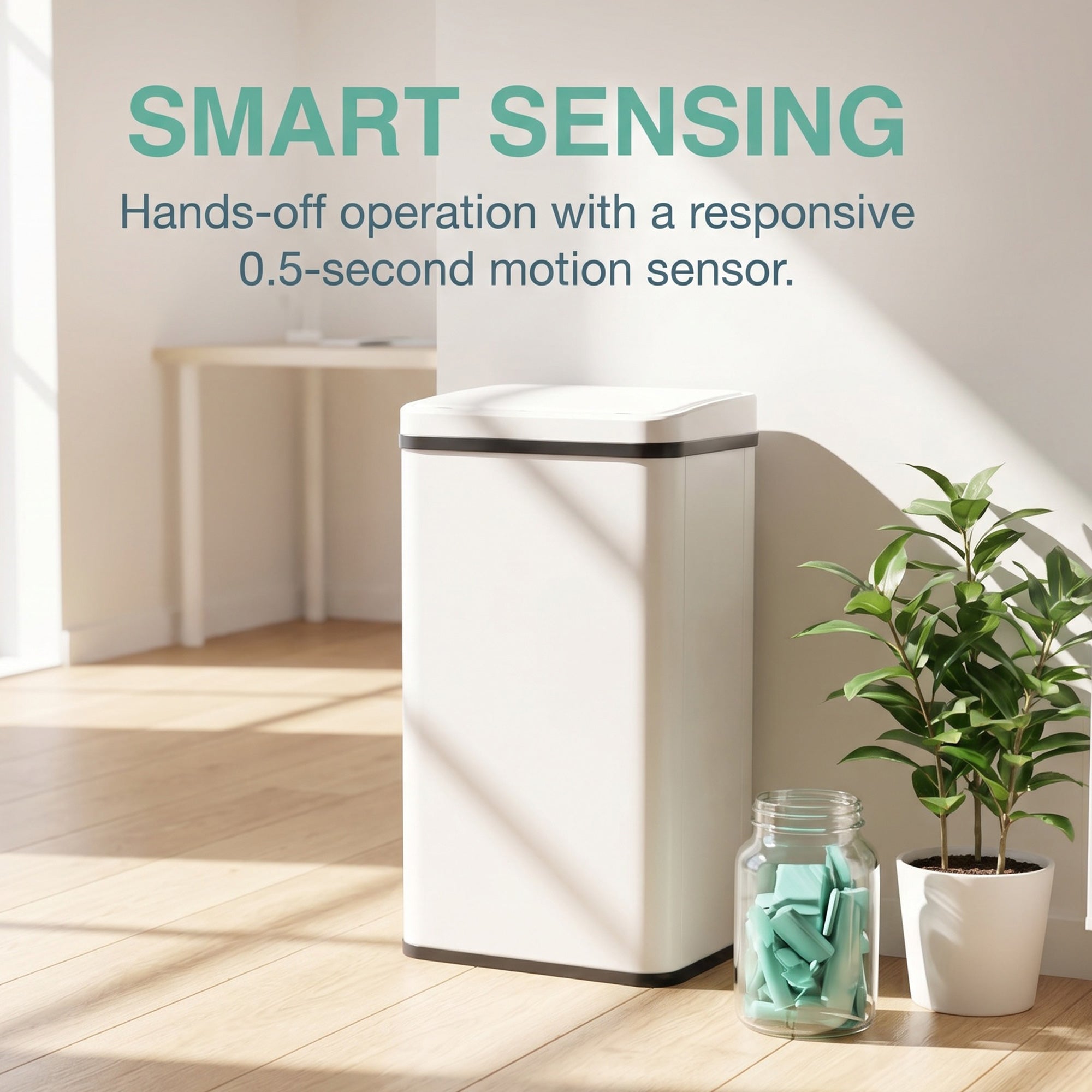 50L Sensor Bin with Soft-Close Lid, Stainless Steel Automatic Touchless Motion Sensor Kitchen Bin, White