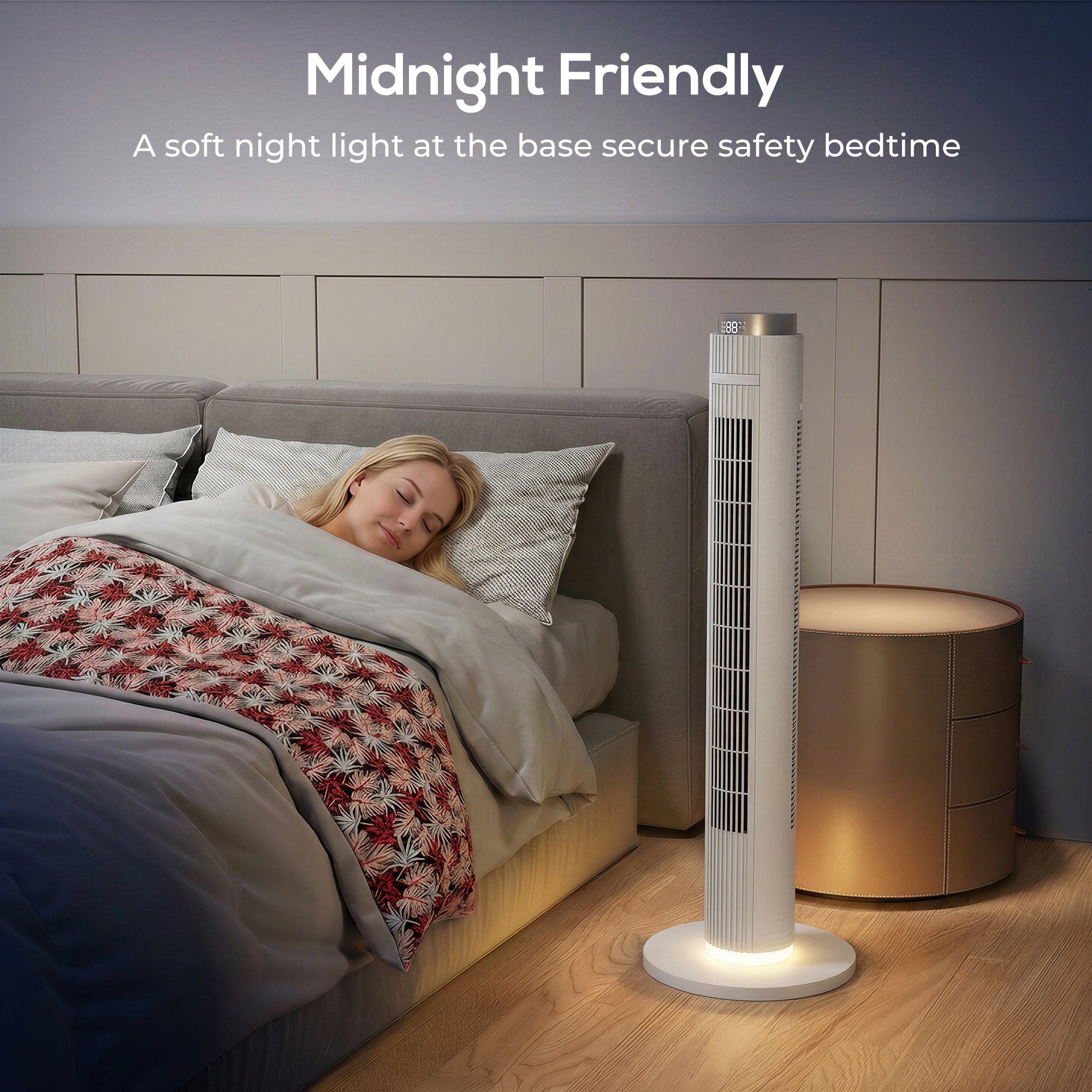 96 cm Tower Fan with WiFi App Control, Standing Floor Fan with 3 Speed 4 Modes, 12 Hour Timer and Night Light White