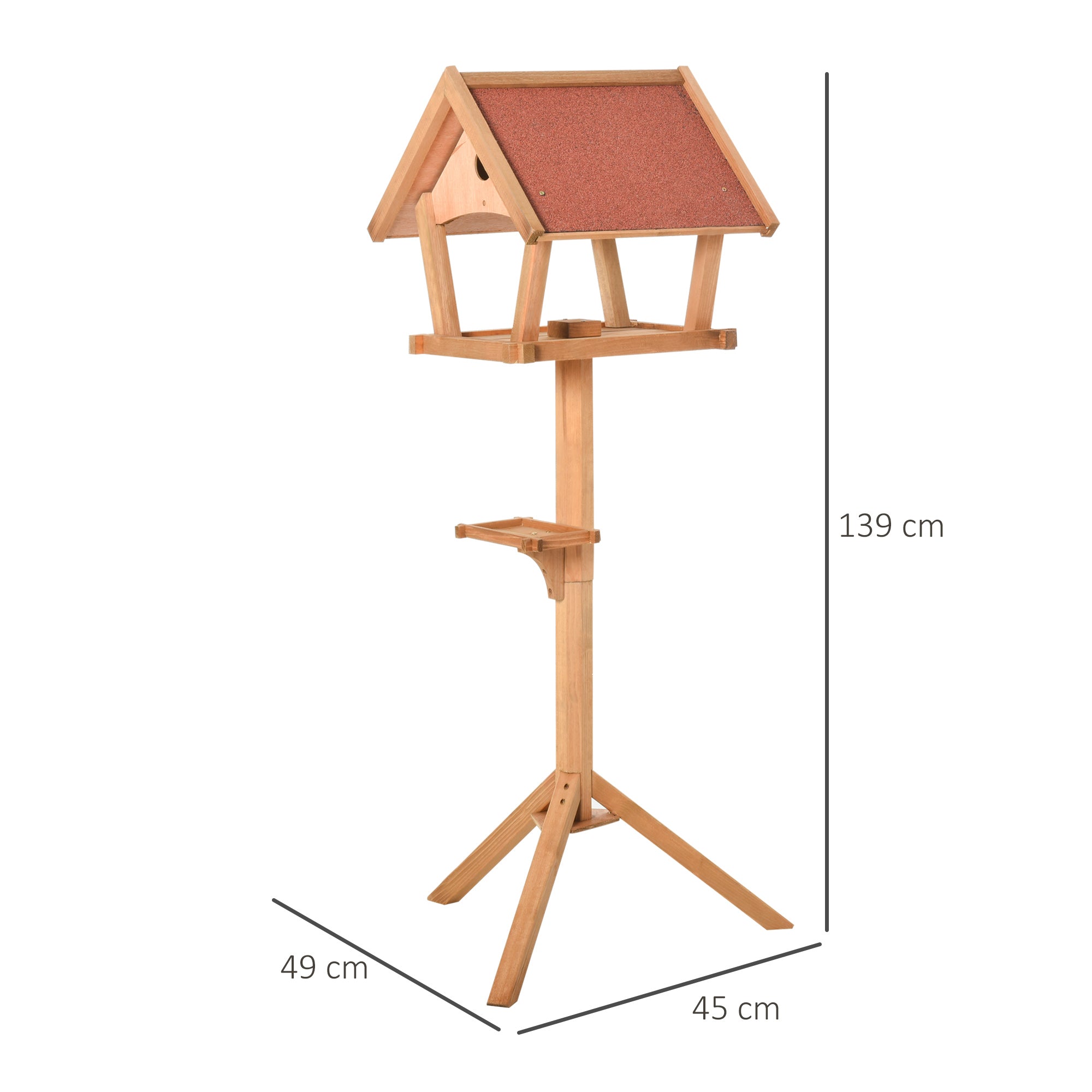 Wooden Bird Table Freestanding Feeding Station for Garden Outside ,139H cm, Natural