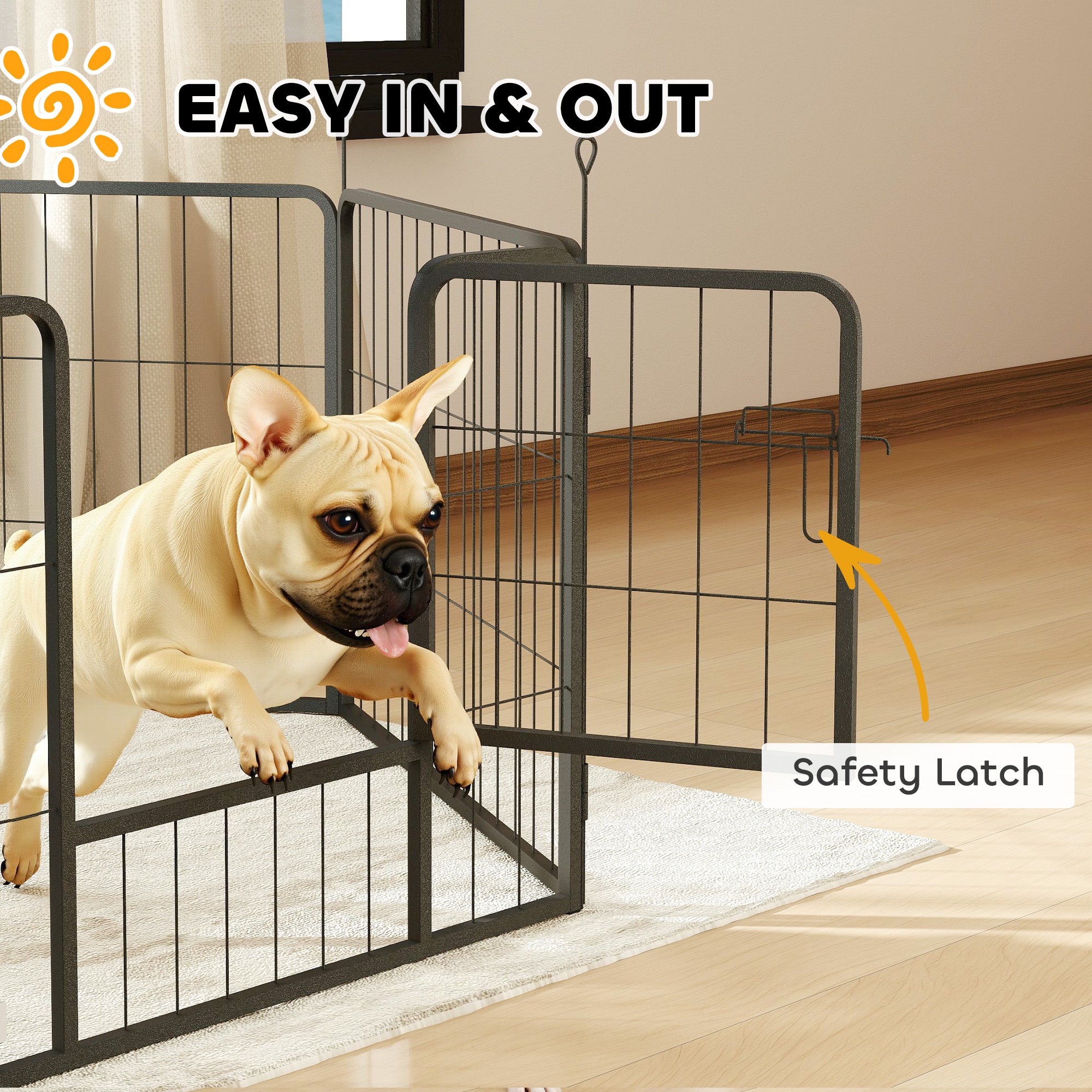 6 Panel Portable Detachable Dog Playpen with Door 60cm High for Small Dogs - Black