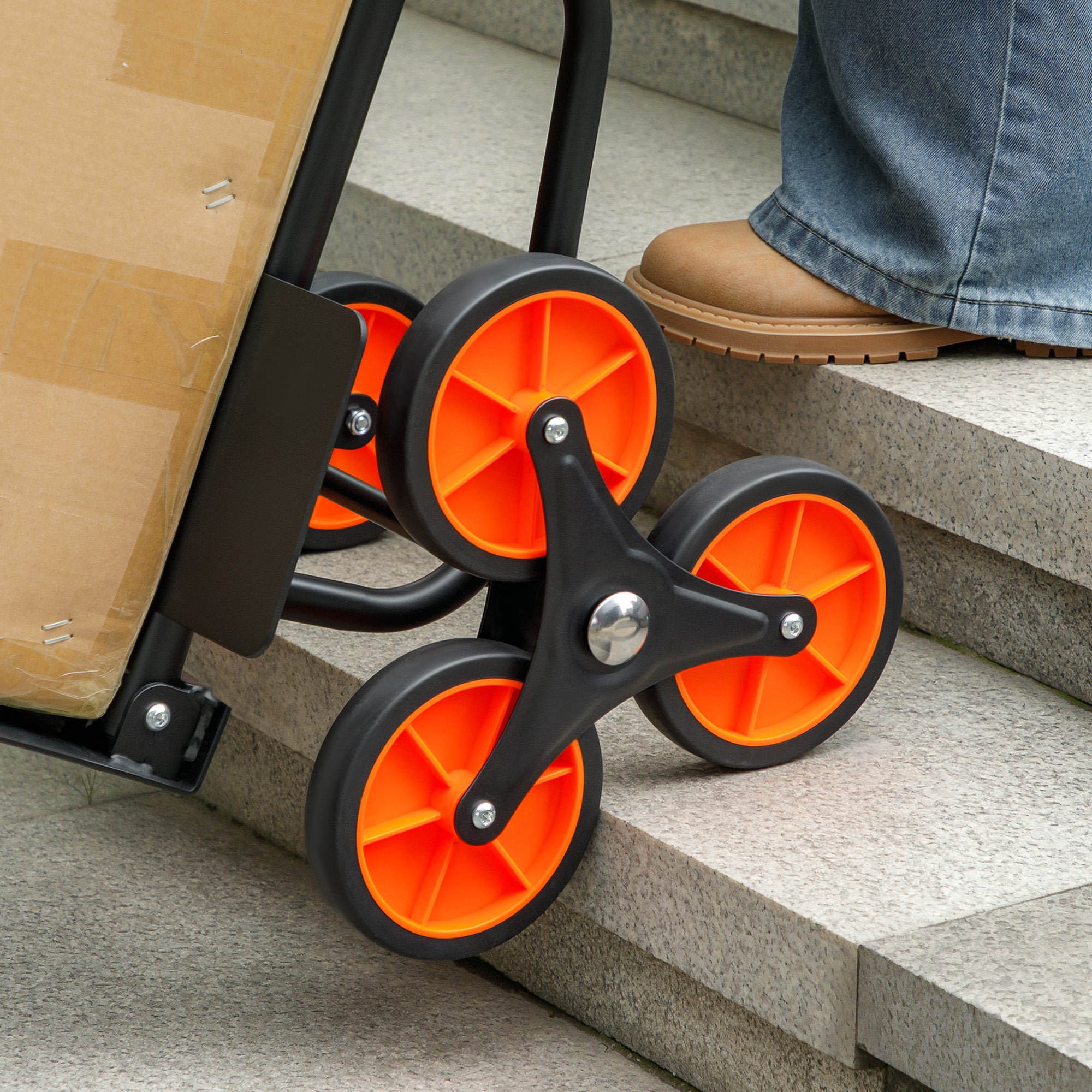 DURHAND Six-Wheel Folding  Sack Barrow Trolley - Black/Orange