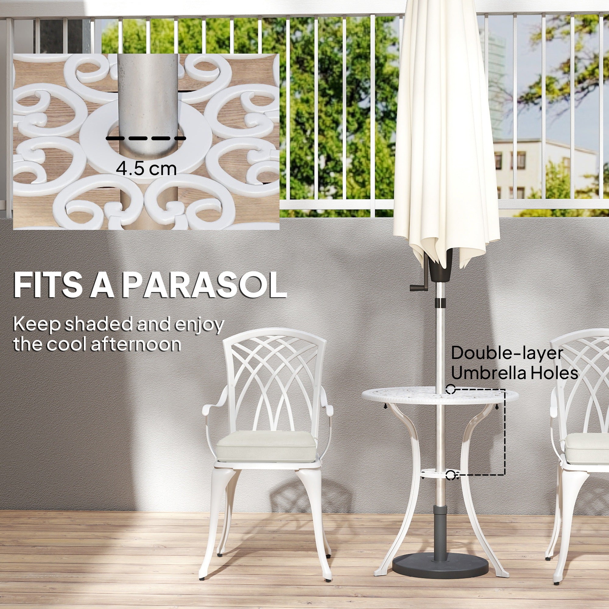 Three-Piece Cast Aluminium Bistro Set - White