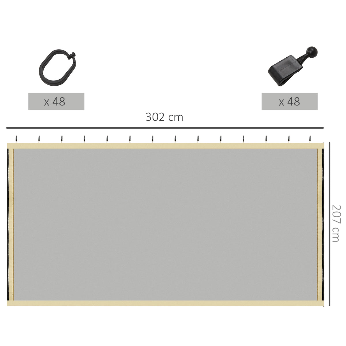 302 x 207cm Universal Replacement Mesh Sidewall Netting for Gazebos and Canopy Tents, (Sidewall Only) Beige