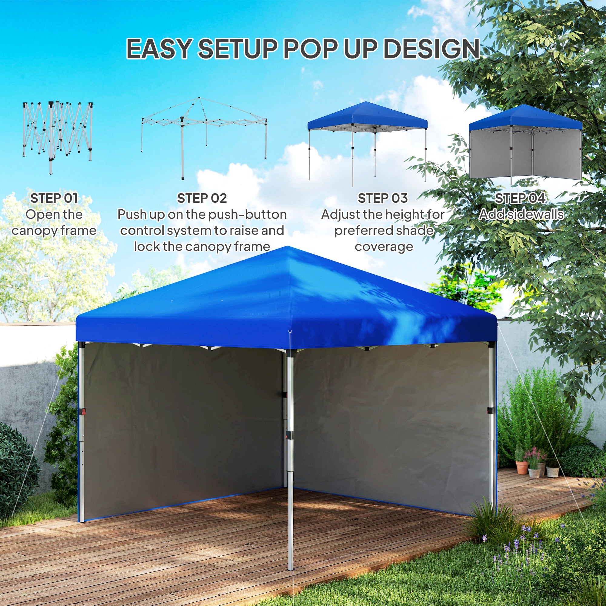 3 x 3 Metre Pop Up Gazebo Set with Sidewalls and Wheeled Bag - Blue
