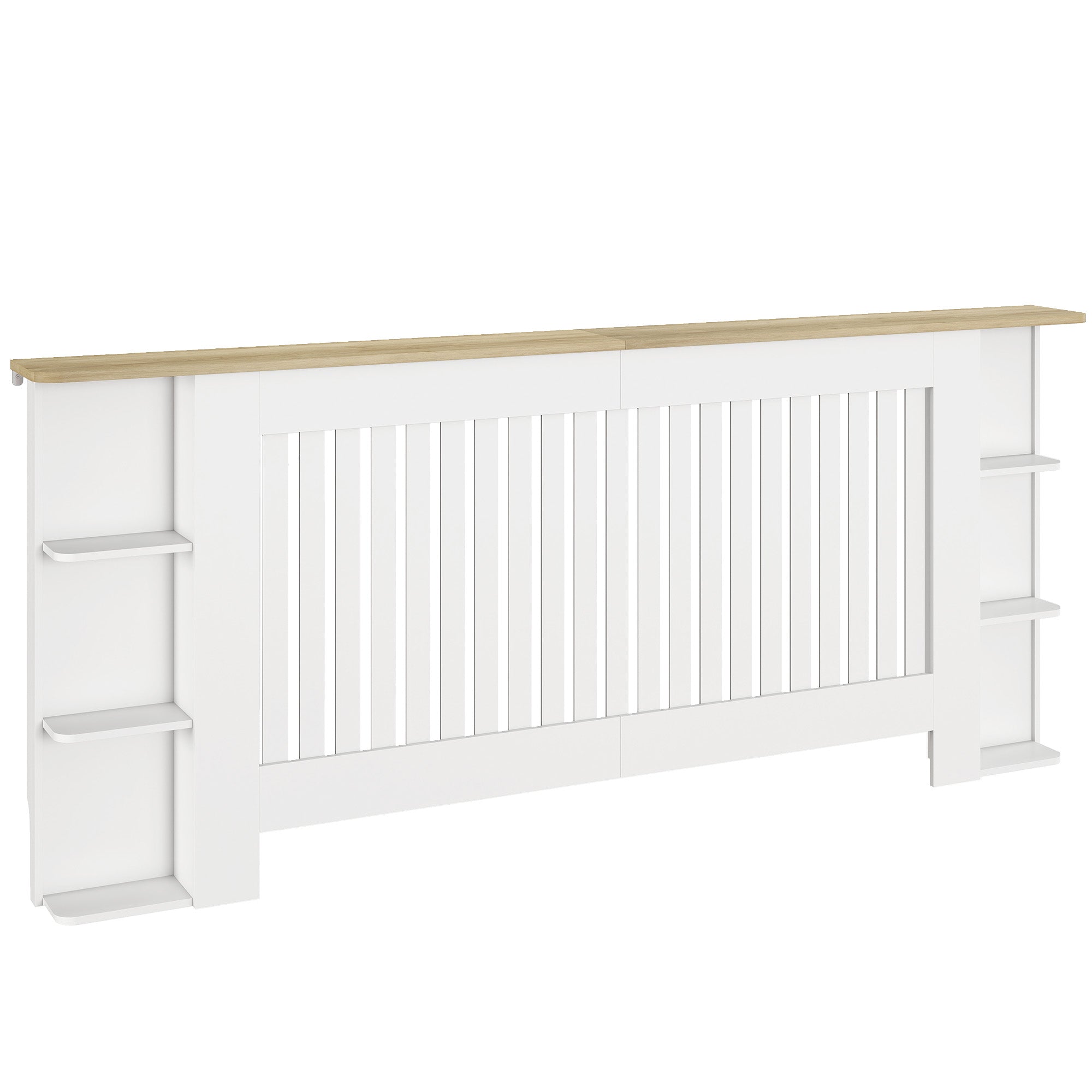 Radiator Cover with Open Storage Shelves, Vertical Slatted Cabinet Shelf Heater Cover for Living Room, Hallway, Extra Large, White