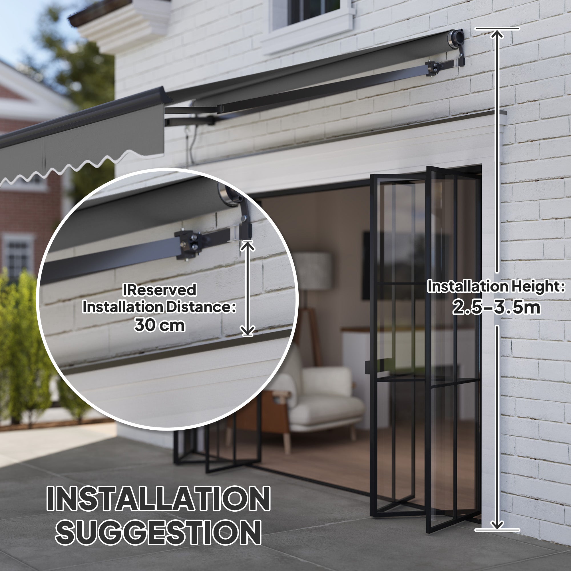 2.5 x 2m Electric Retractable Awning with UV30+ Canopy - Dark Grey