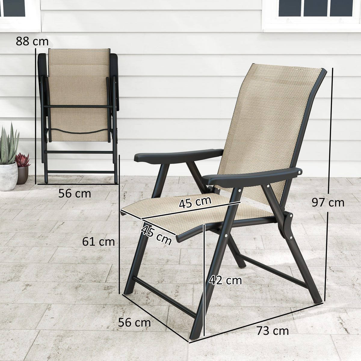 Set of 2 Folding Outdoor Chairs with Breathable Mesh and Armrests - Brown Black