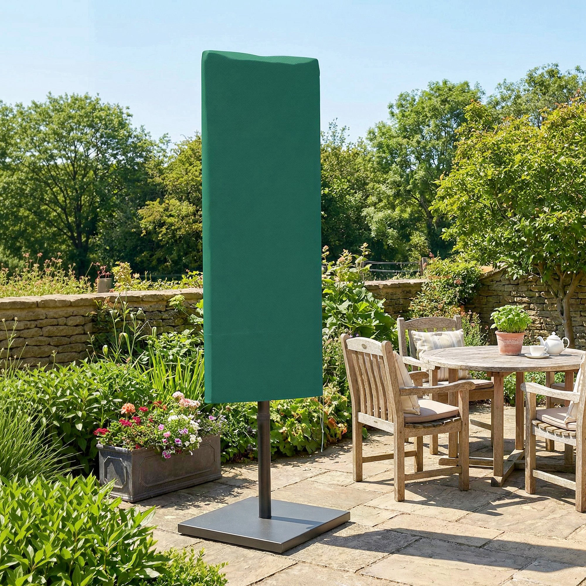 Garden Parasol Cover, Outdoor Patio Umbrella Protector Weatherproof Garden Patio for 2-4.6m Parasol, Dark Green