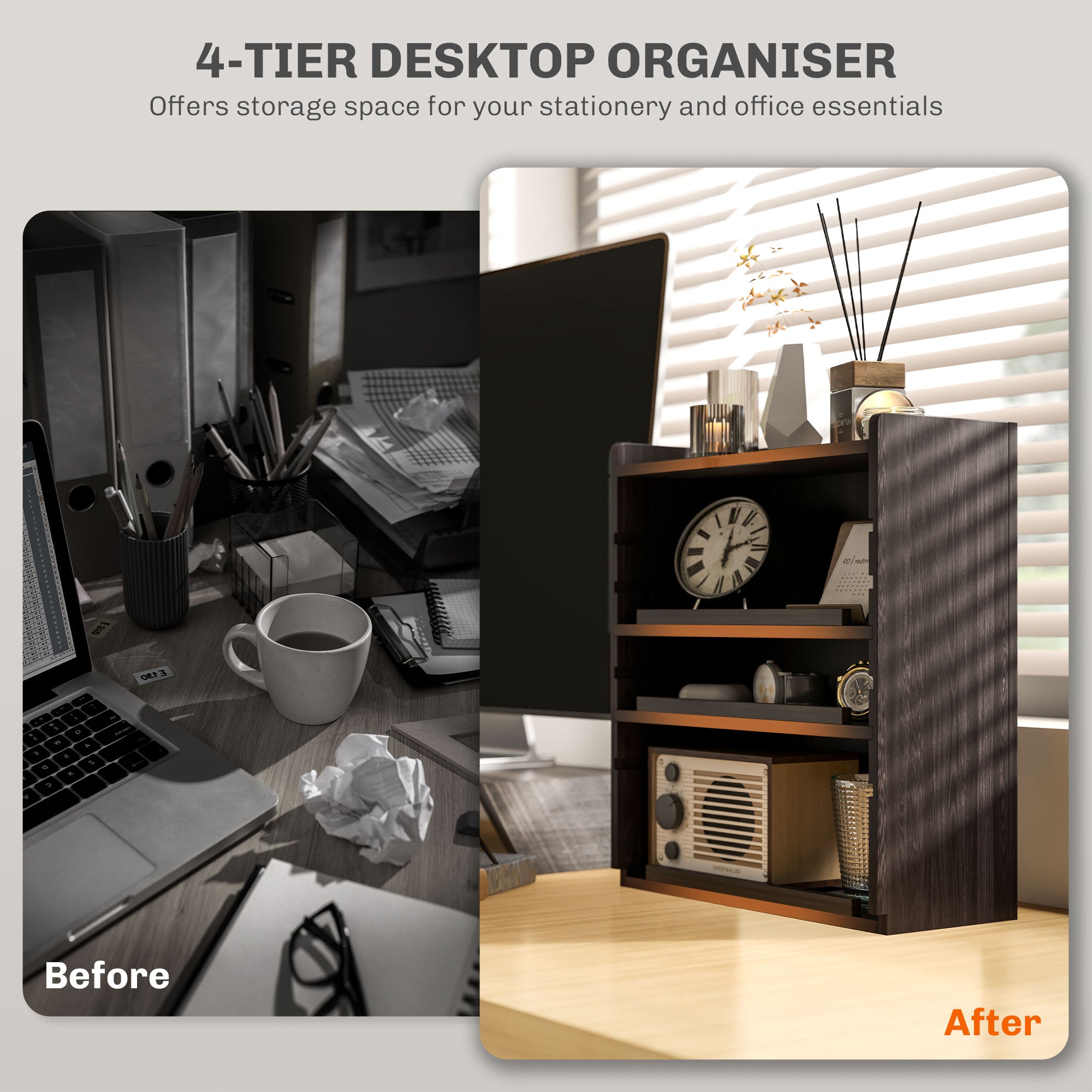 Four-Tier Desktop Organiser - Dark Brown