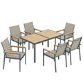 Seven-Piece Metal Garden Dining Set, with Glass-Top Table - Khaki