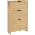 Slim Narrow Shoe Cabinet with 3 Drawers and Adjustable Shelves for 18 Pairs - Natural Wood Finish