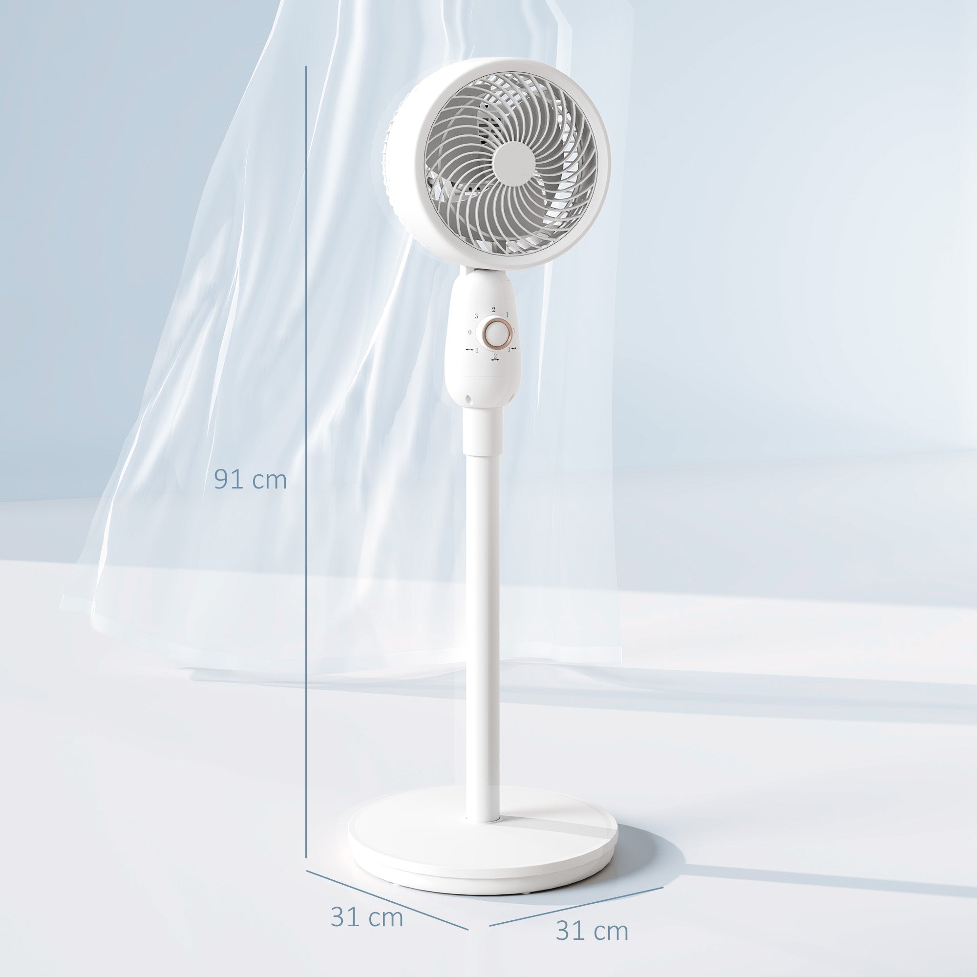 Pedestal Fan, Powerful Air Circulator, 12 Inch Floor Standing Fan with 3 Speed Settings, Oscillating Function for Bedroom, Home and Office, White