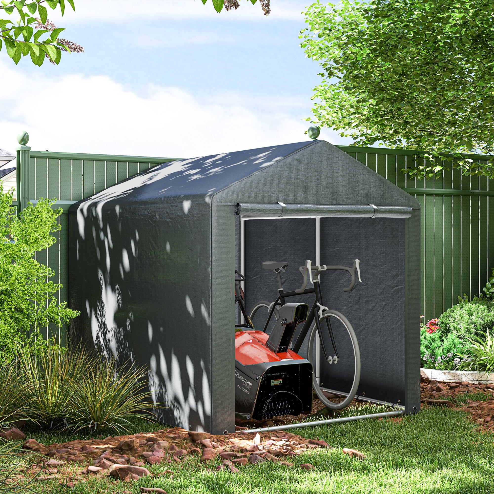 1.6 x 2.2m Garden Storage Shed Tent, with Accessories - Dark Grey