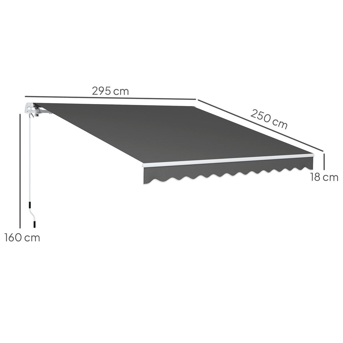 3 x 2.5m Manual Retractable Garden Patio Awning with Crank Handle and Fittings - Dark Grey