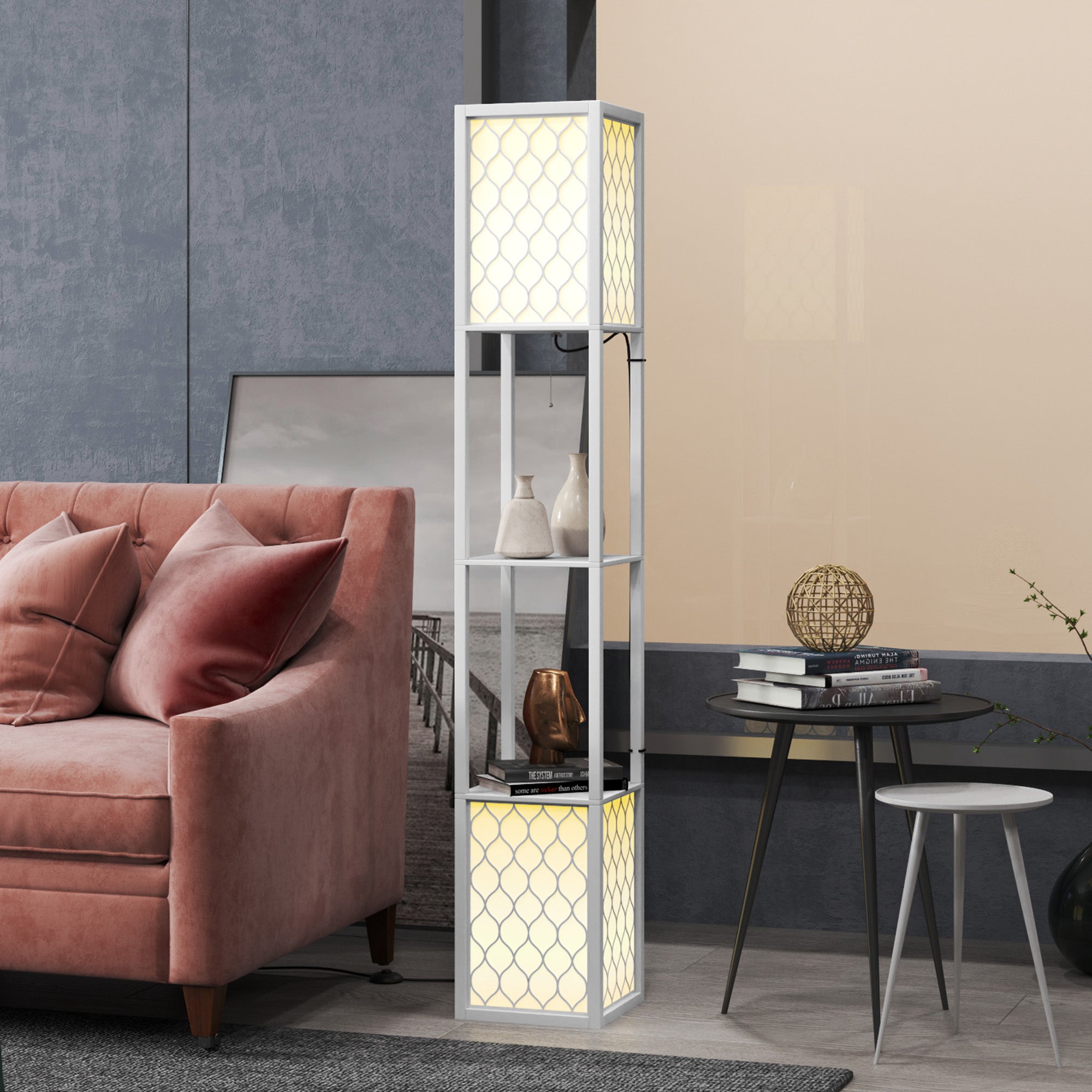 Duo Light Floor Shelf with Ambient Lighting - White