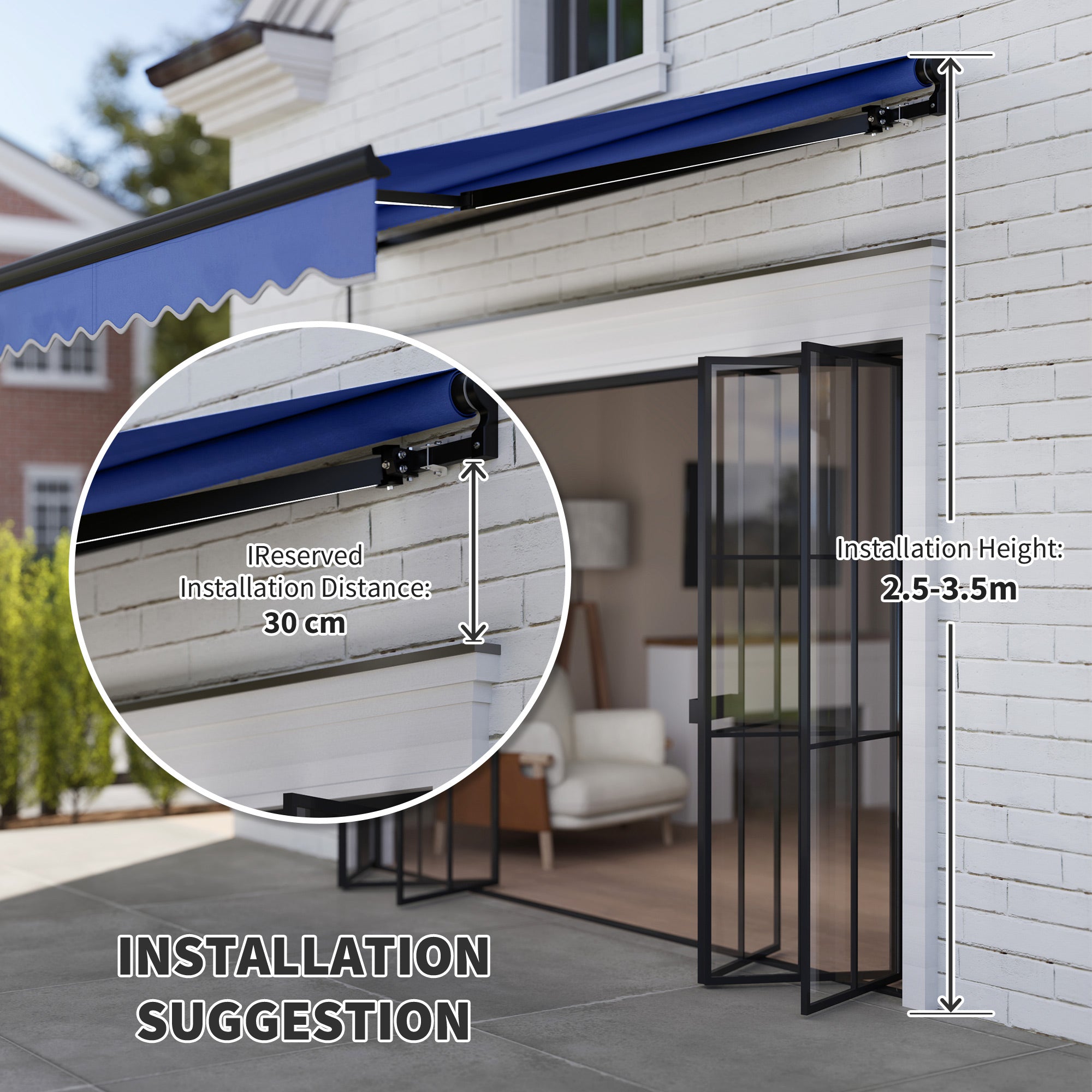 2.5 x 2m Electric Retractable Awning with LED Light - Blue