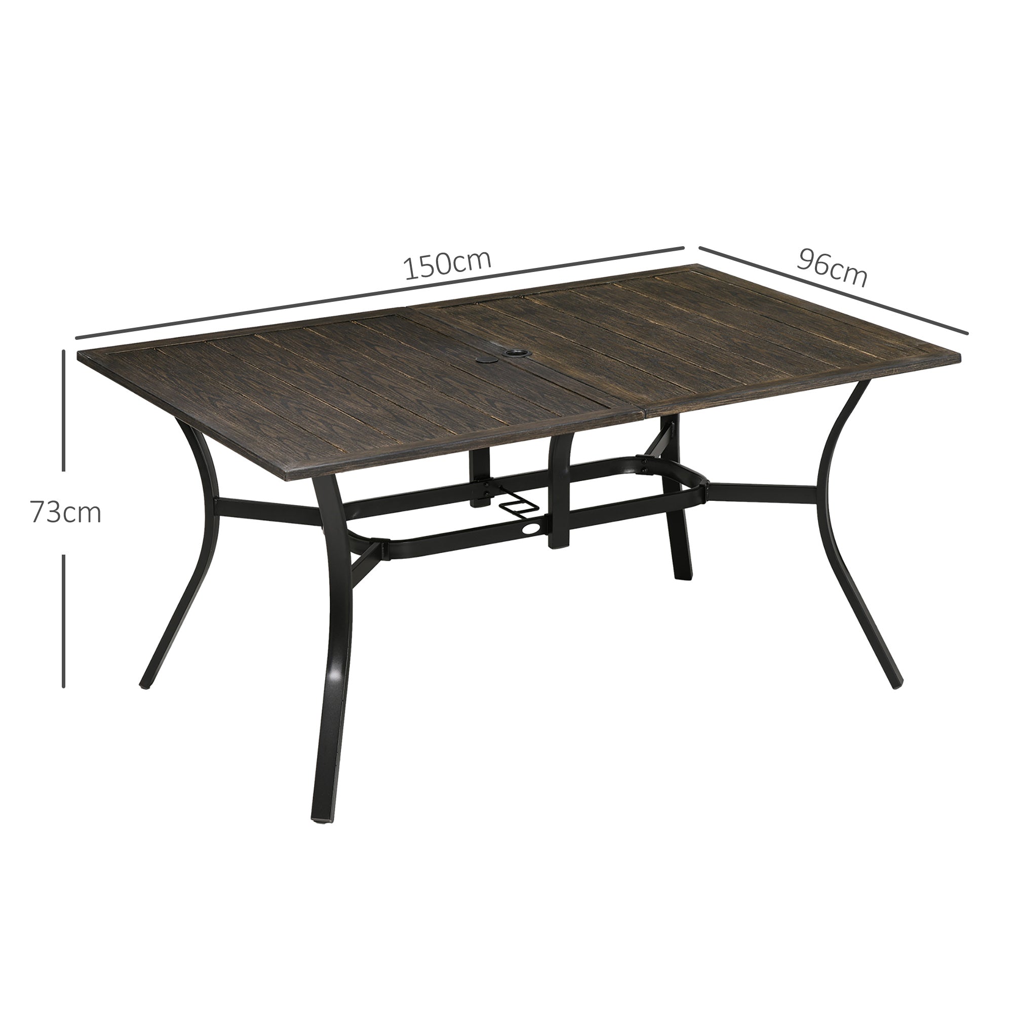 Six-Seater Steel Garden Table, with Œ€41mm Parasol Hole - Wood-Effect