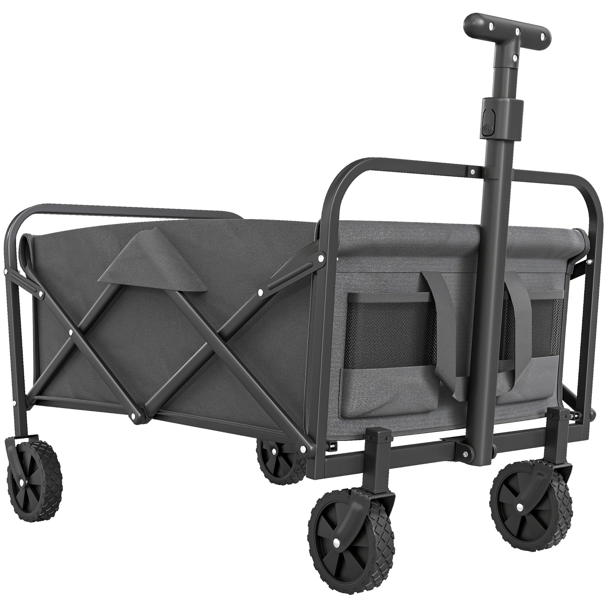 93L Festival Trolley on Wheels, Garden Folding Trolley Cart, 120kg Heavy Duty Collapsible Folding Wagon with Adjustable Handle and Carrying Bag for Beach, Camping, Festival, Grey