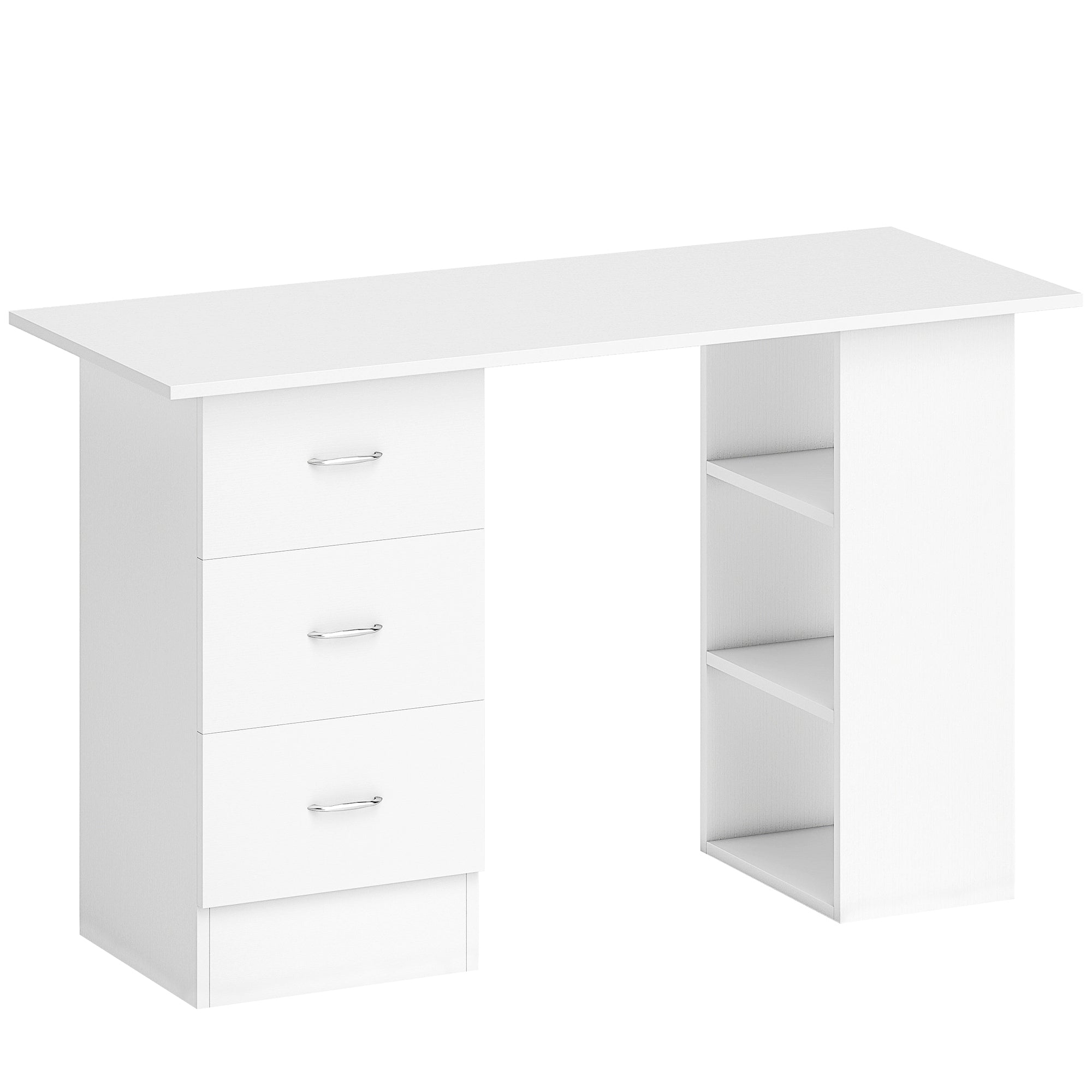 Computer Desk, Home Office Desk, Writing Table, PC Workstation with 3 Storage Shelves and 3 Drawers for Working, Study, 120 x 49 x 72 cm, White