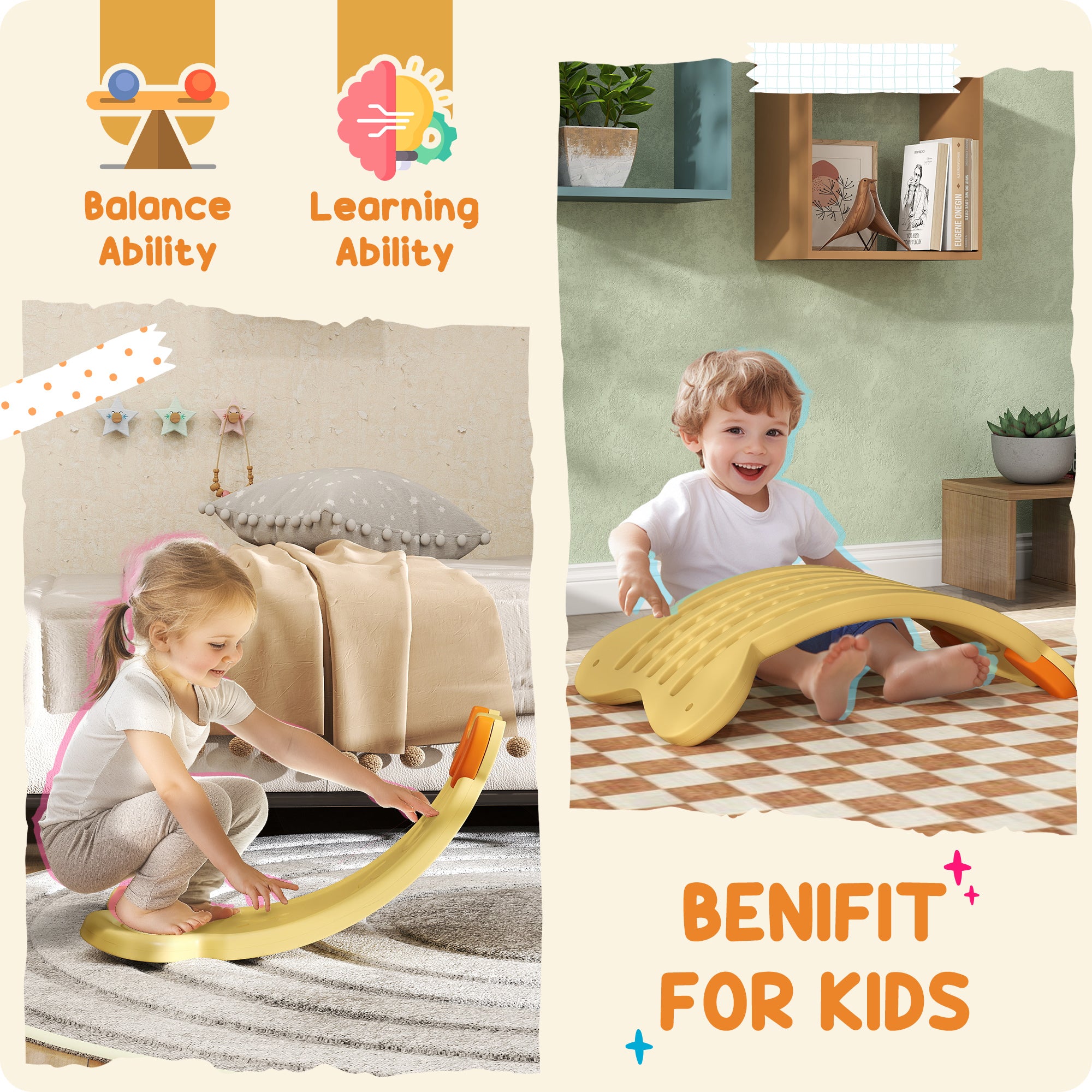 Balance Board for Kids Balance Training & Sensory Play, Yellow