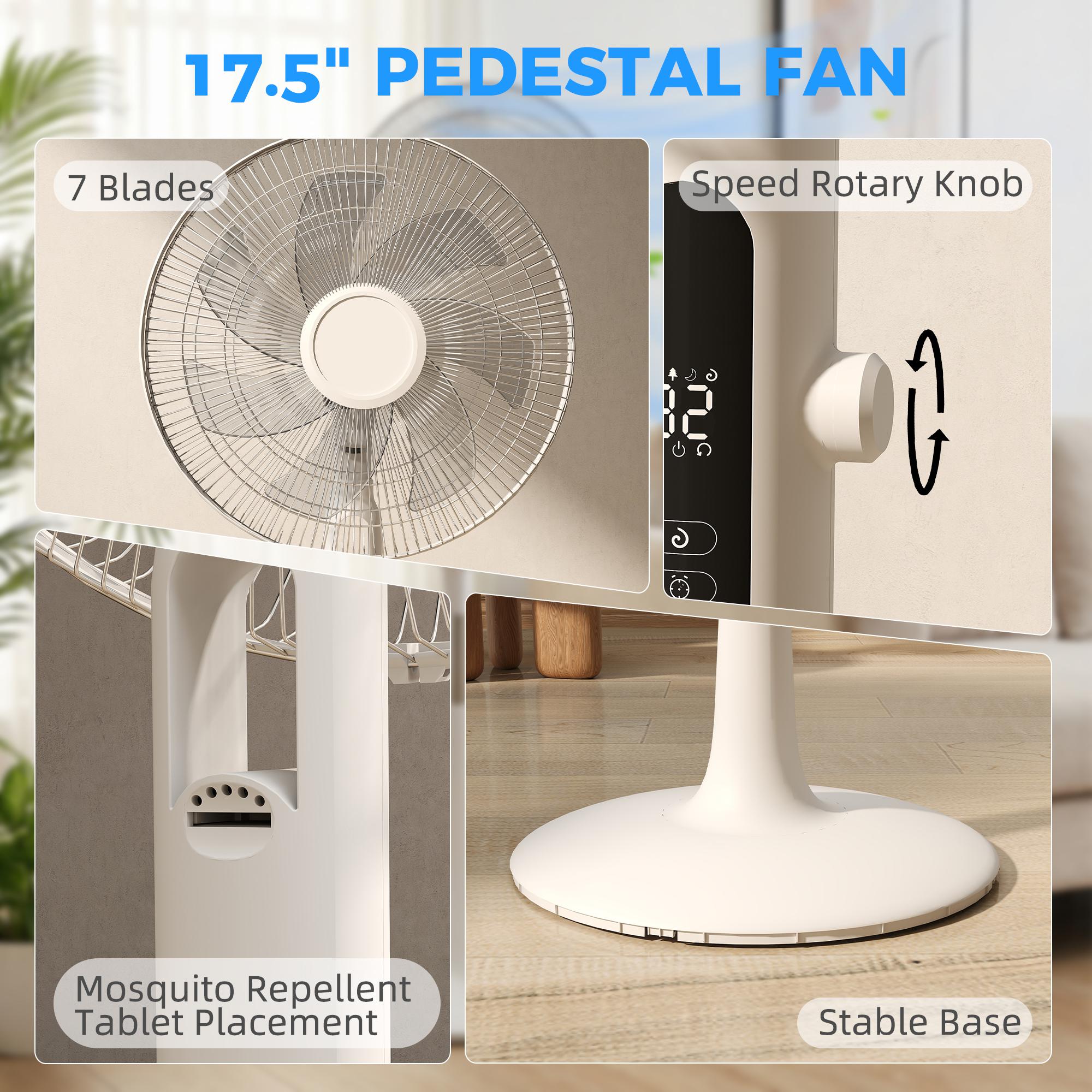 Three Mode Pedestal Fan, with Insect Repellant Box and LED Panel - White