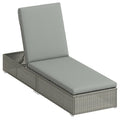 Rattan Sun Lounger, Five-Position Reclining Garden Lounger Bed with Cushion, Light Grey
