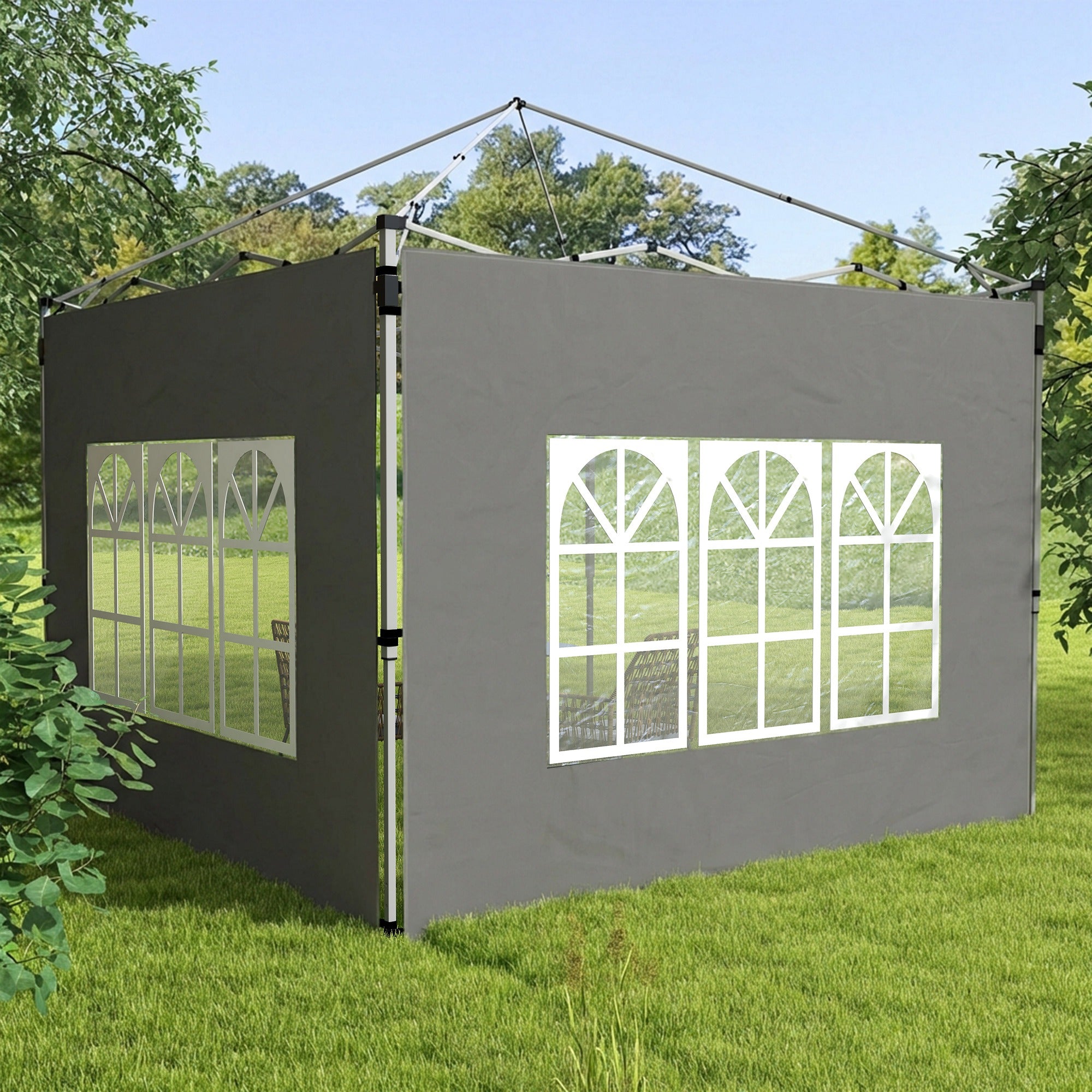 Gazebo Side Panels, Sides Replacement with Window for 3x3(m) or 3x4m Pop Up Gazebo, 2 Pack, Dark Grey