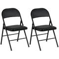 Set of 2 Cushioned Steel Folding Chairs with Padded Seats - Black