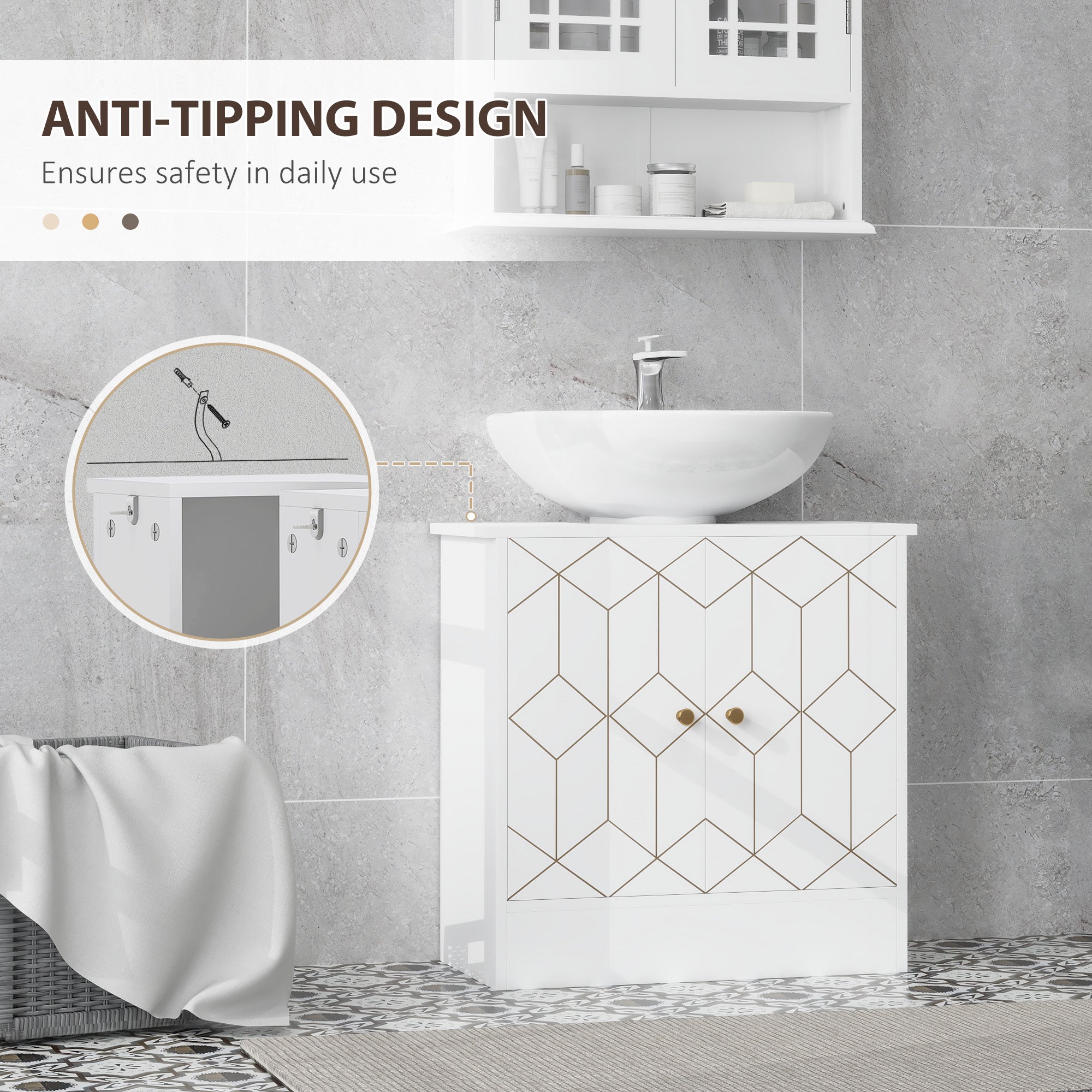 Under Sink Bathroom Cabinet with Adjustable Shelf and Open Compartment 60x30x60cm - White