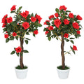 Set of 2 Artificial White Rose Plants in Pot 90cm - Red