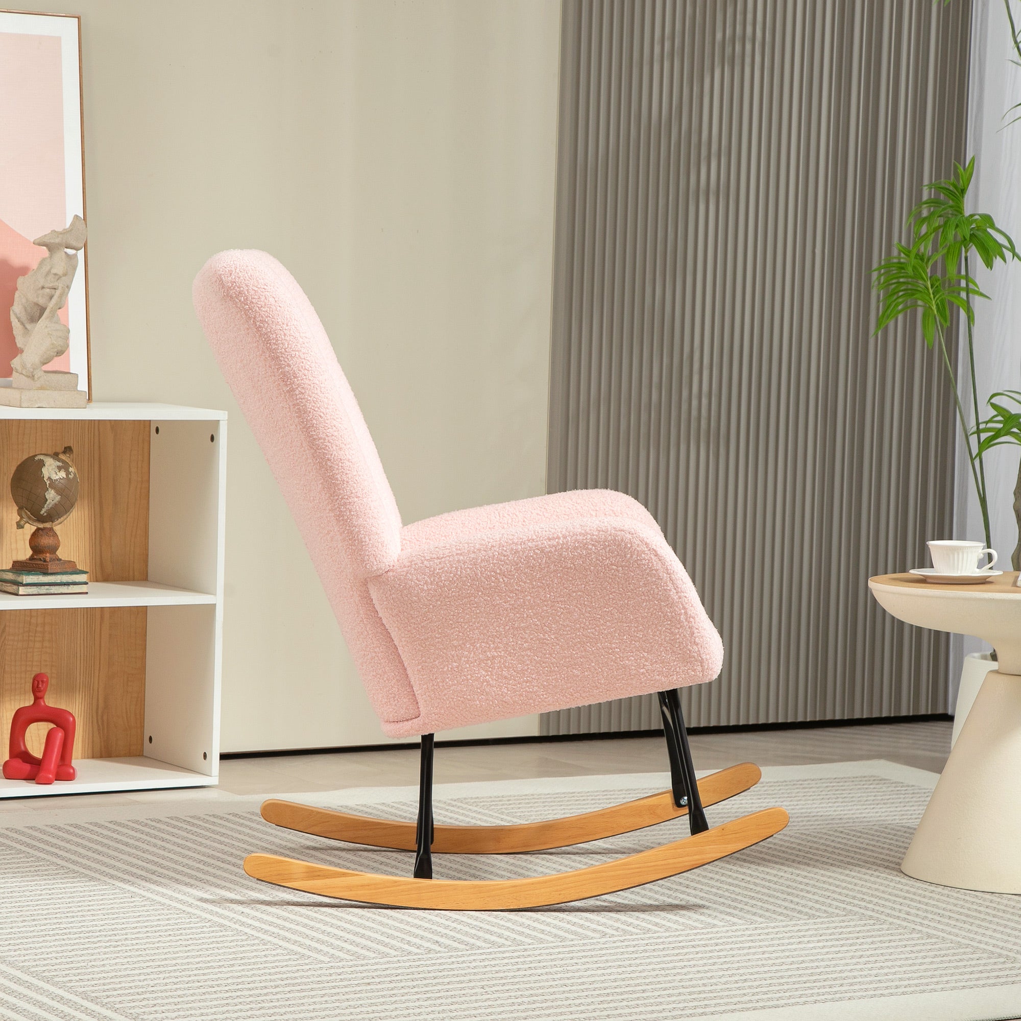 Teddy Fleece Rocking Chair with Cushioned Seat and Back Support - Pink