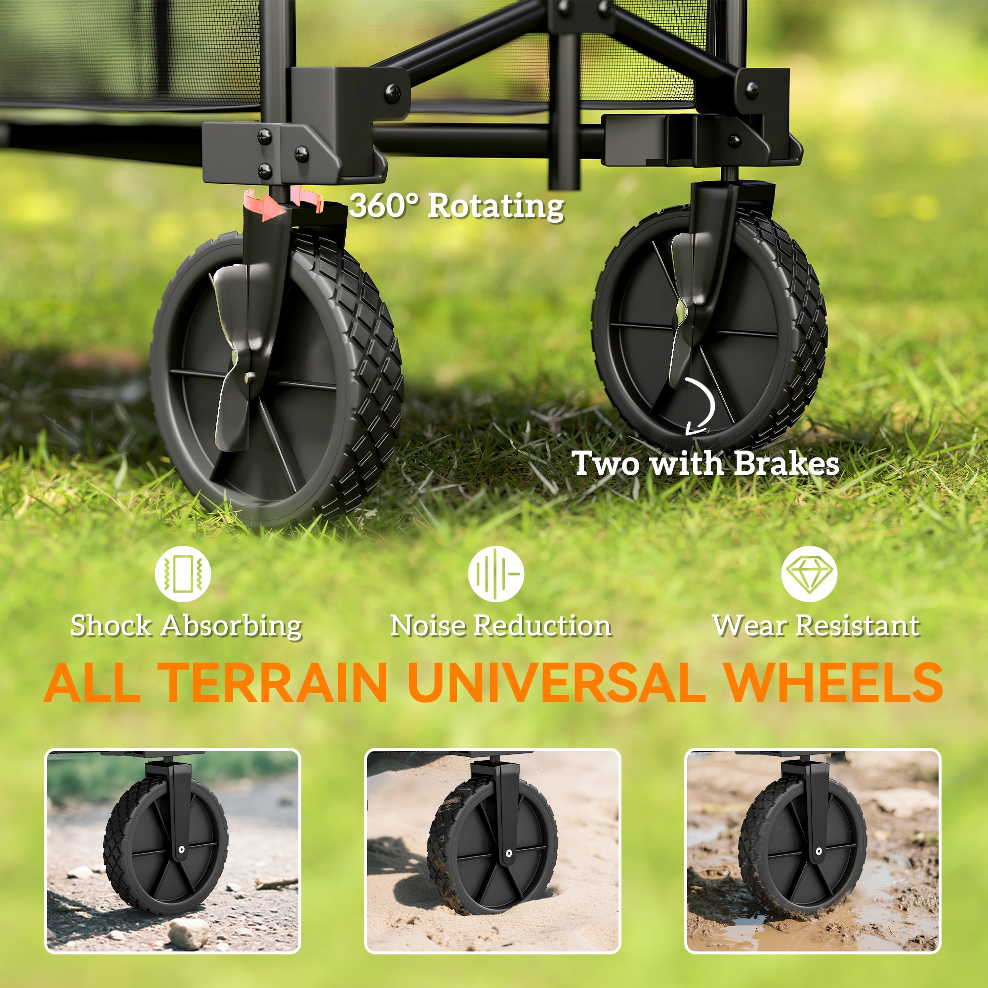 Double Decker Folding Festival Trolley on Wheels, 200KG & 350L Capacity Collapsible Wagon Festival Trolley Cart with 134cm Extended for Camping Sports Shopping Garden and Beach, Black