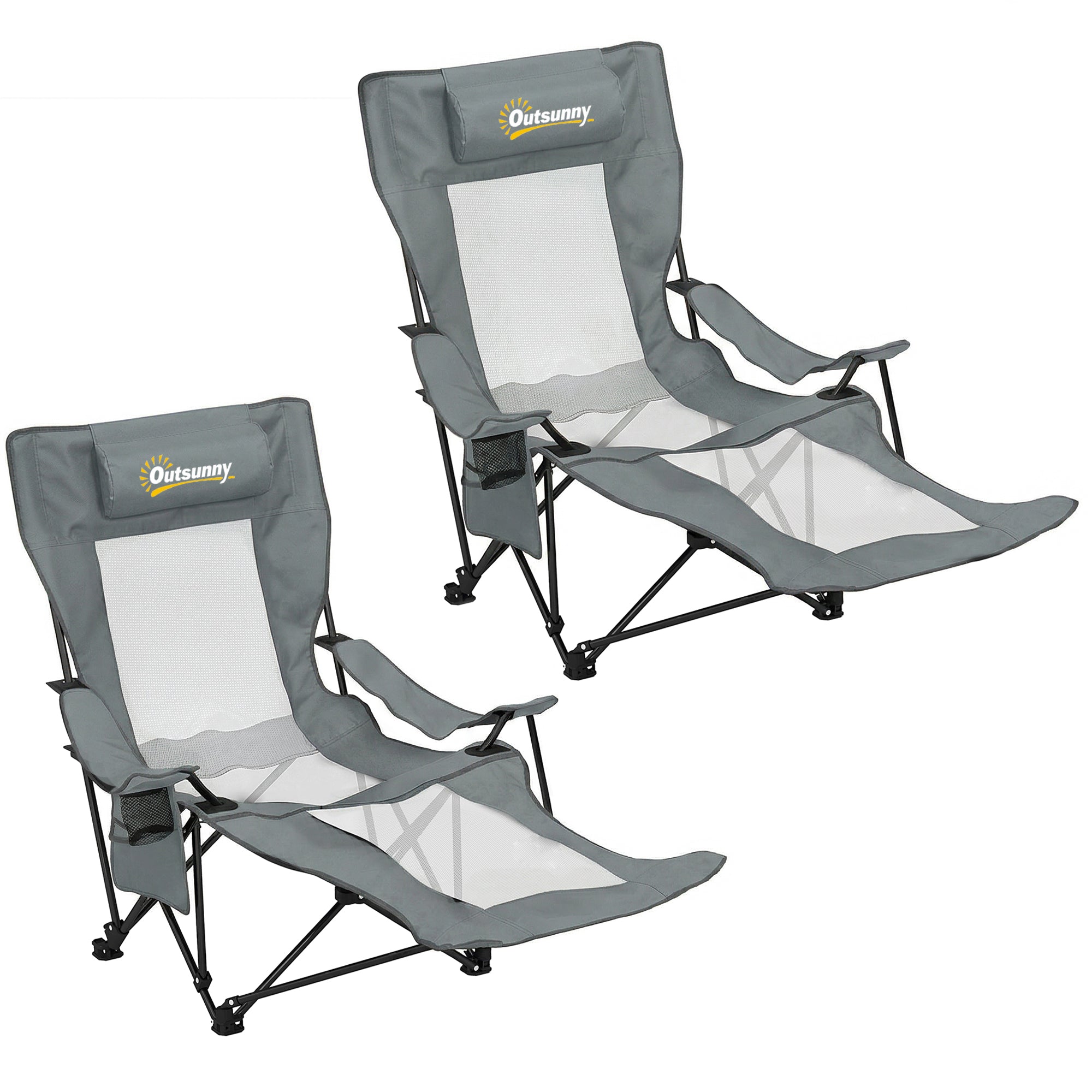 Camping Chair Reclining Portable Camp Chair with Detachable Footrest Cup Holder Grey