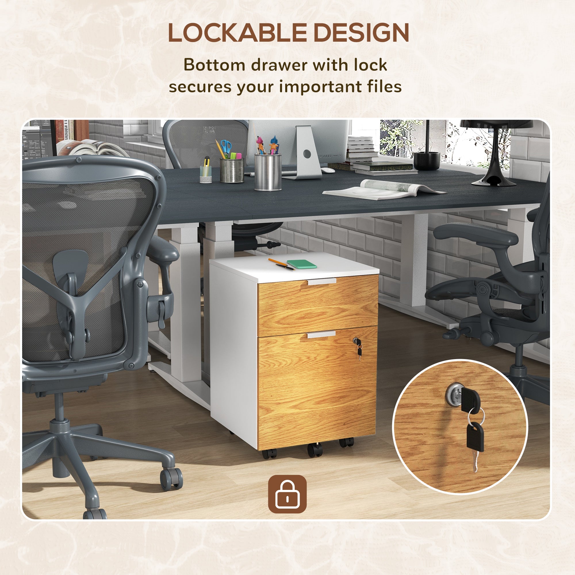 Two-Drawer Lockable Filing Cabinet - Wood Effect